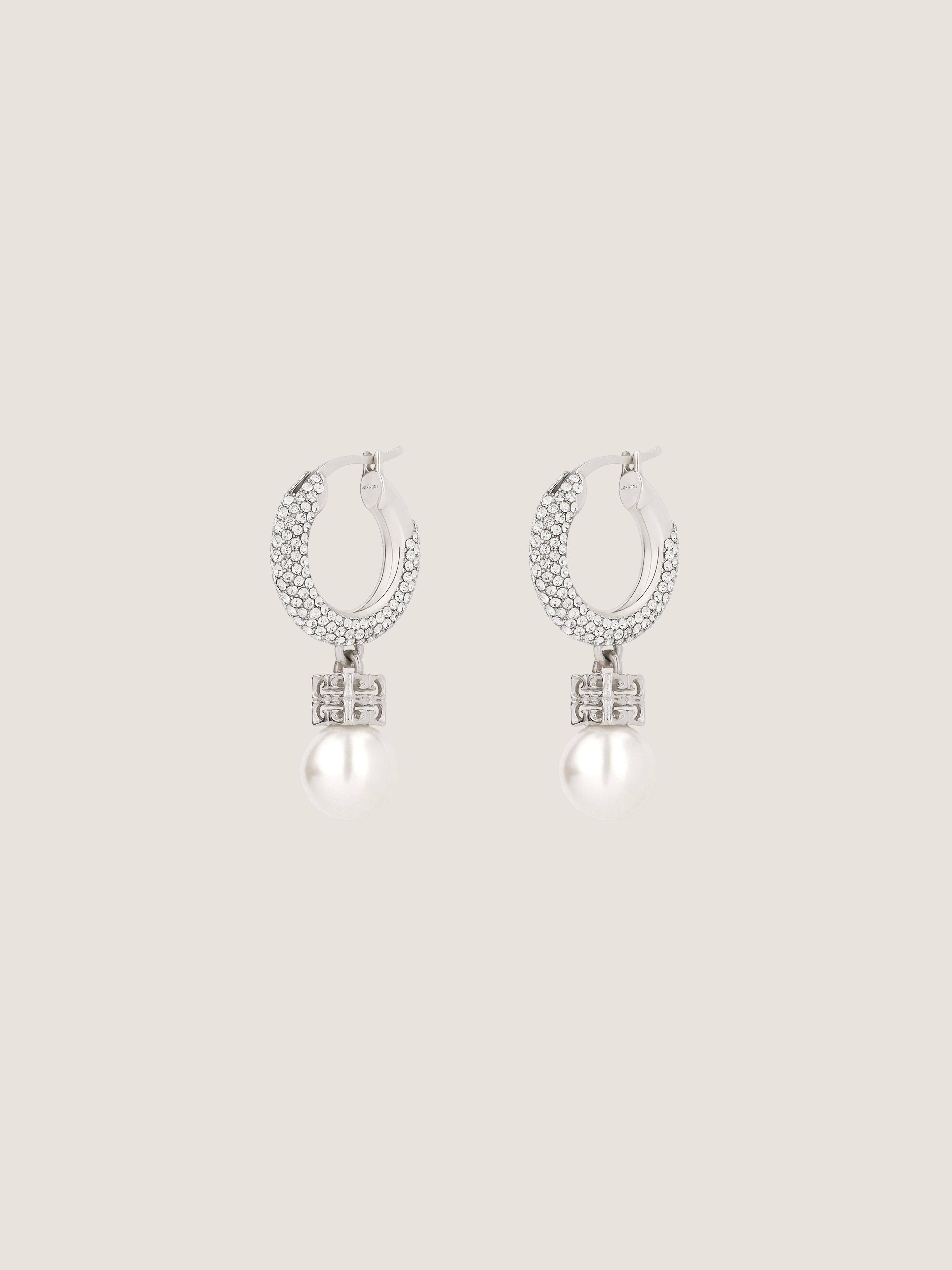 Pearl earrings in metal with crystals in - white/silvery