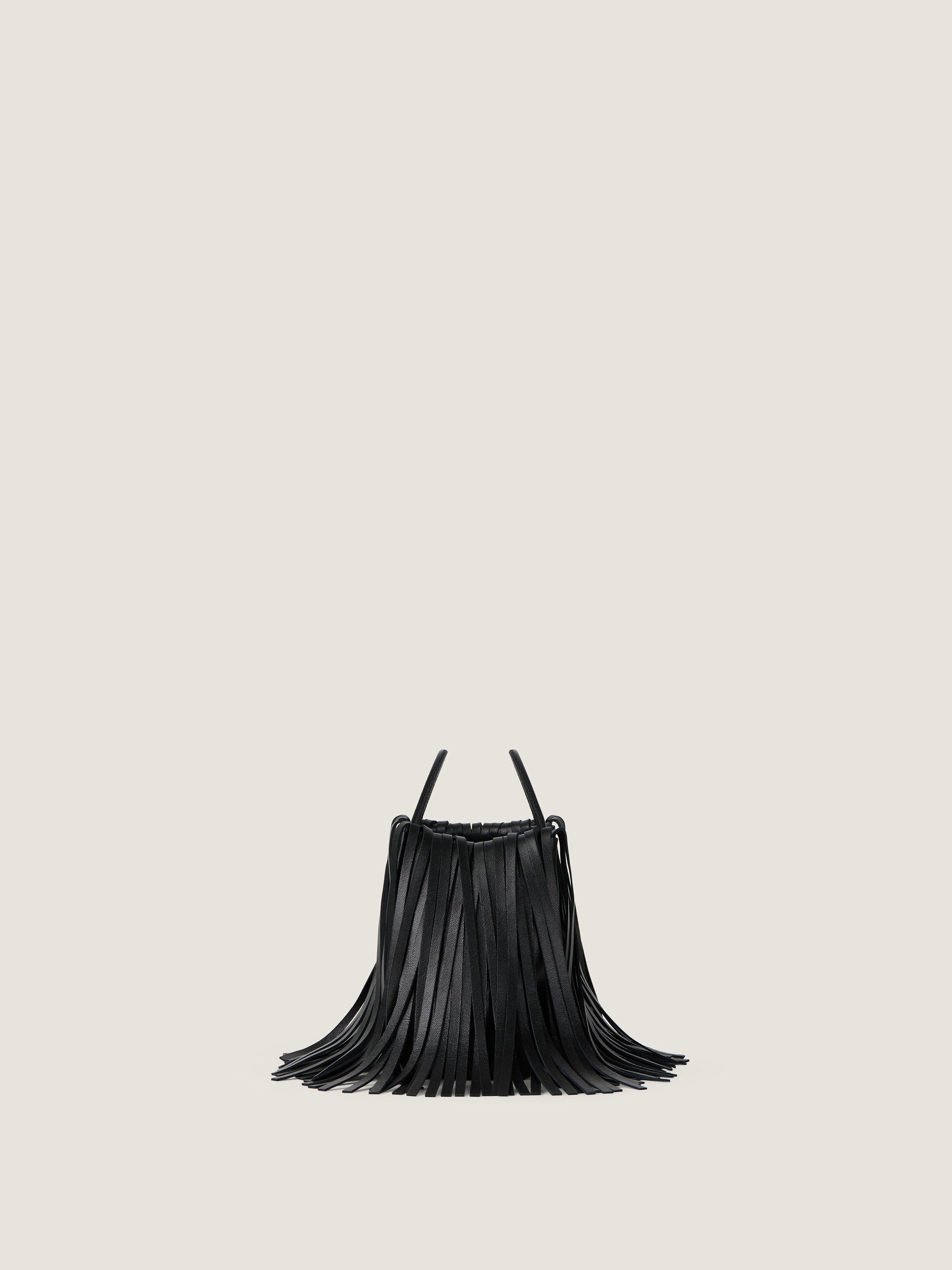 Nano Facet tote bag in leather with fringes in - black