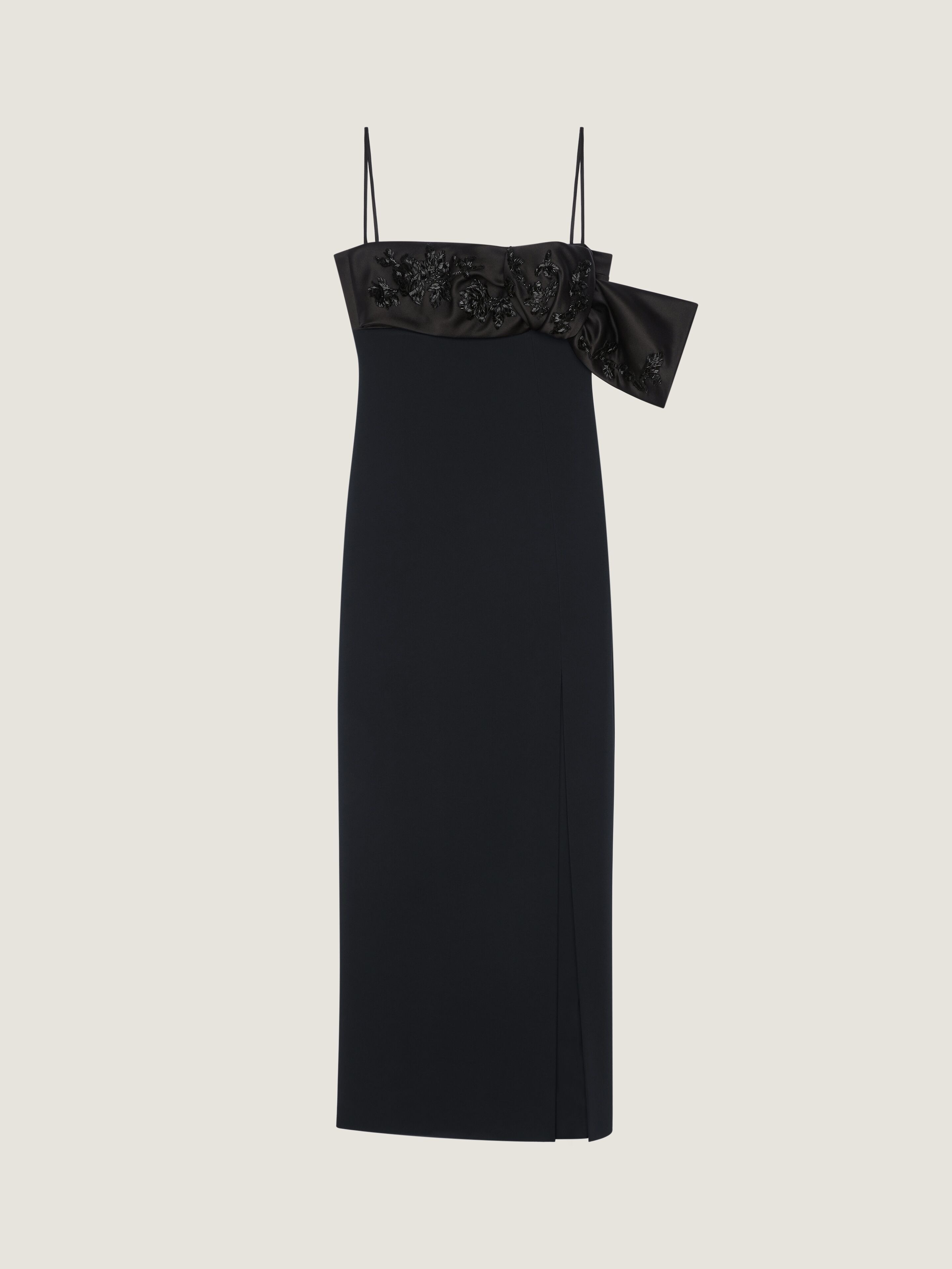 Givenchy Robe Longue À Encolure Carrée En Crêpe Avec Naud Brodé In Noir