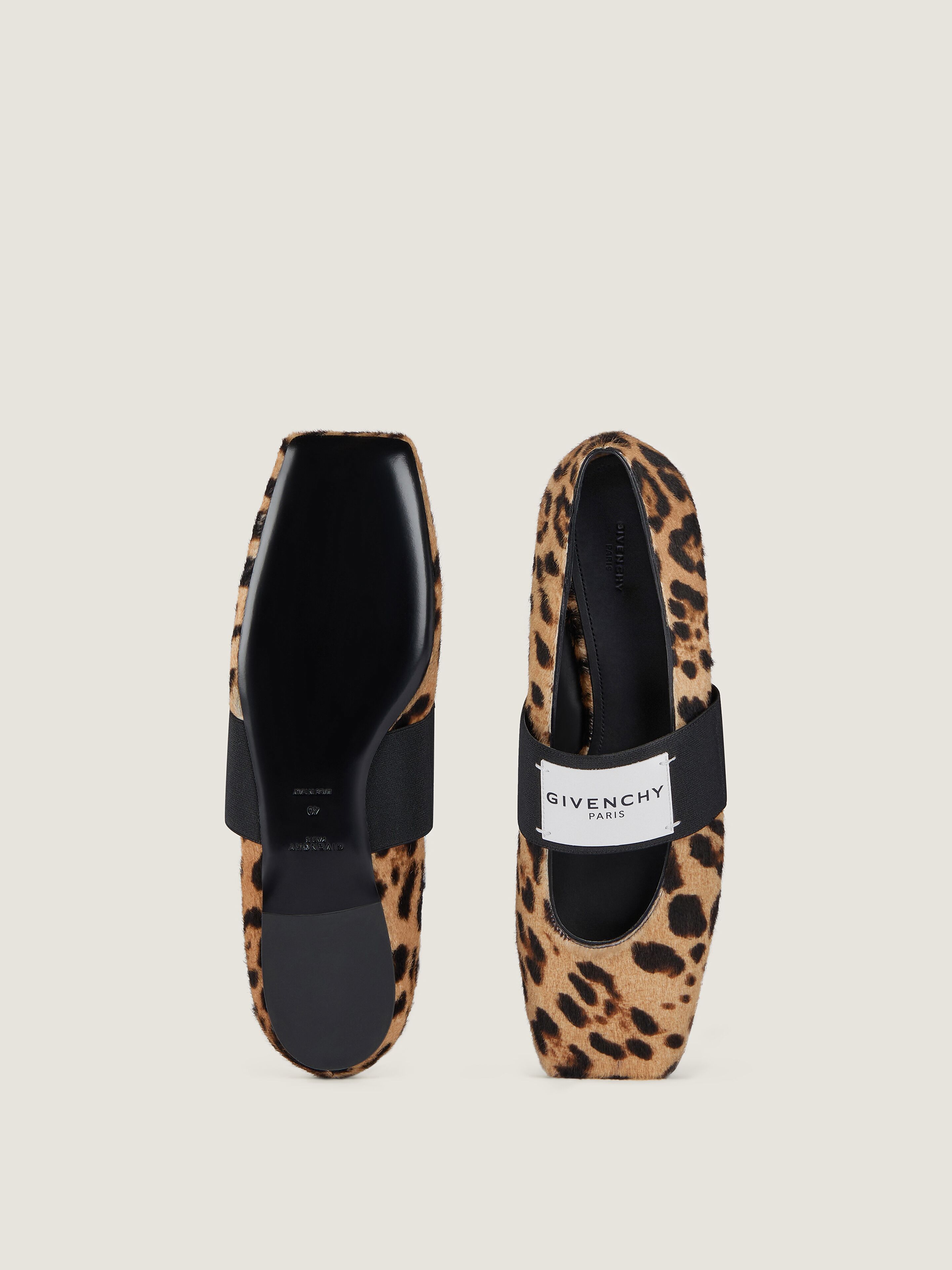 Sliced Square ballerinas in pony leather with leopard pattern in