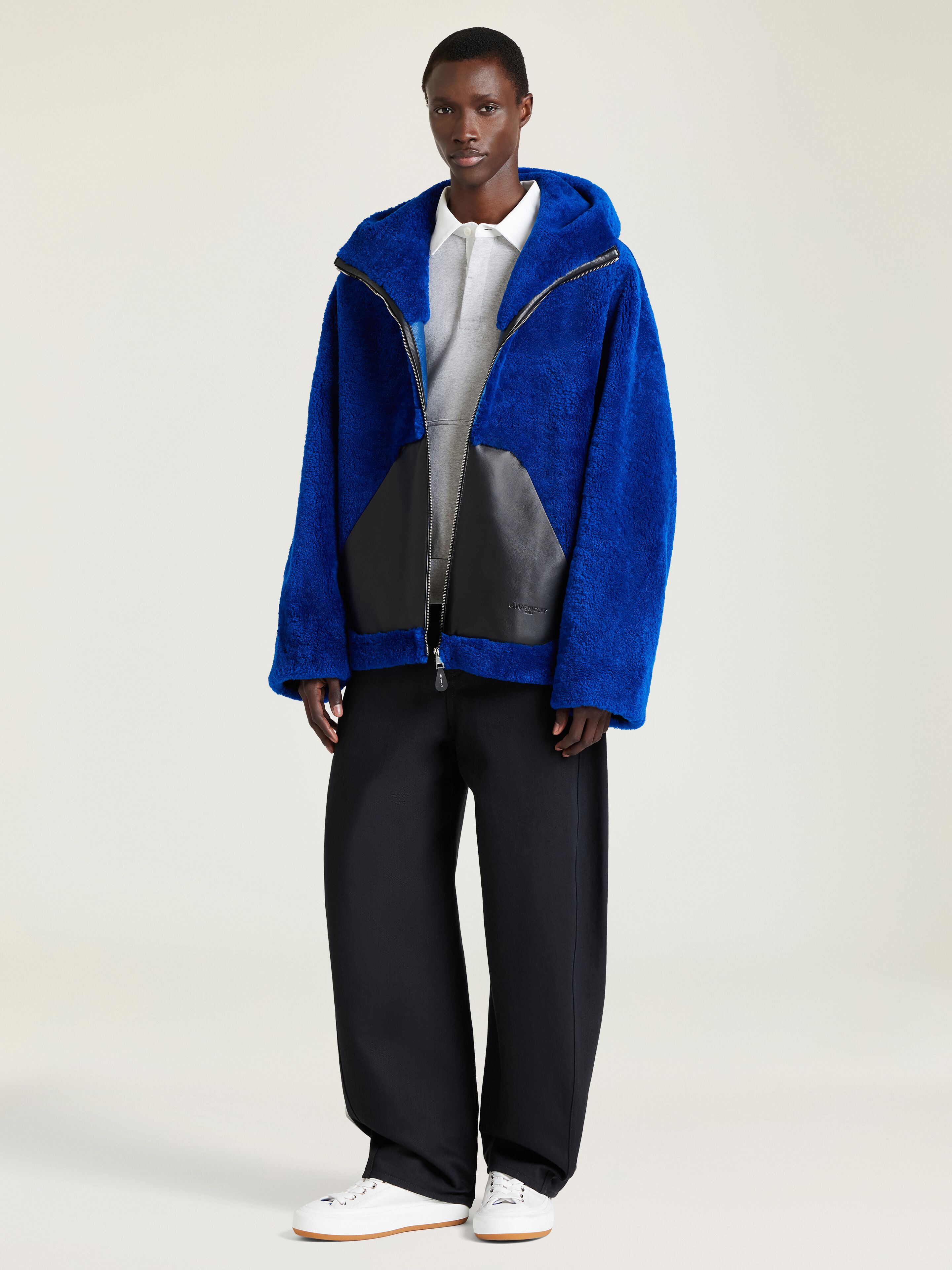 Zipped hoodie in shearling with leather pocket | Givenchy US