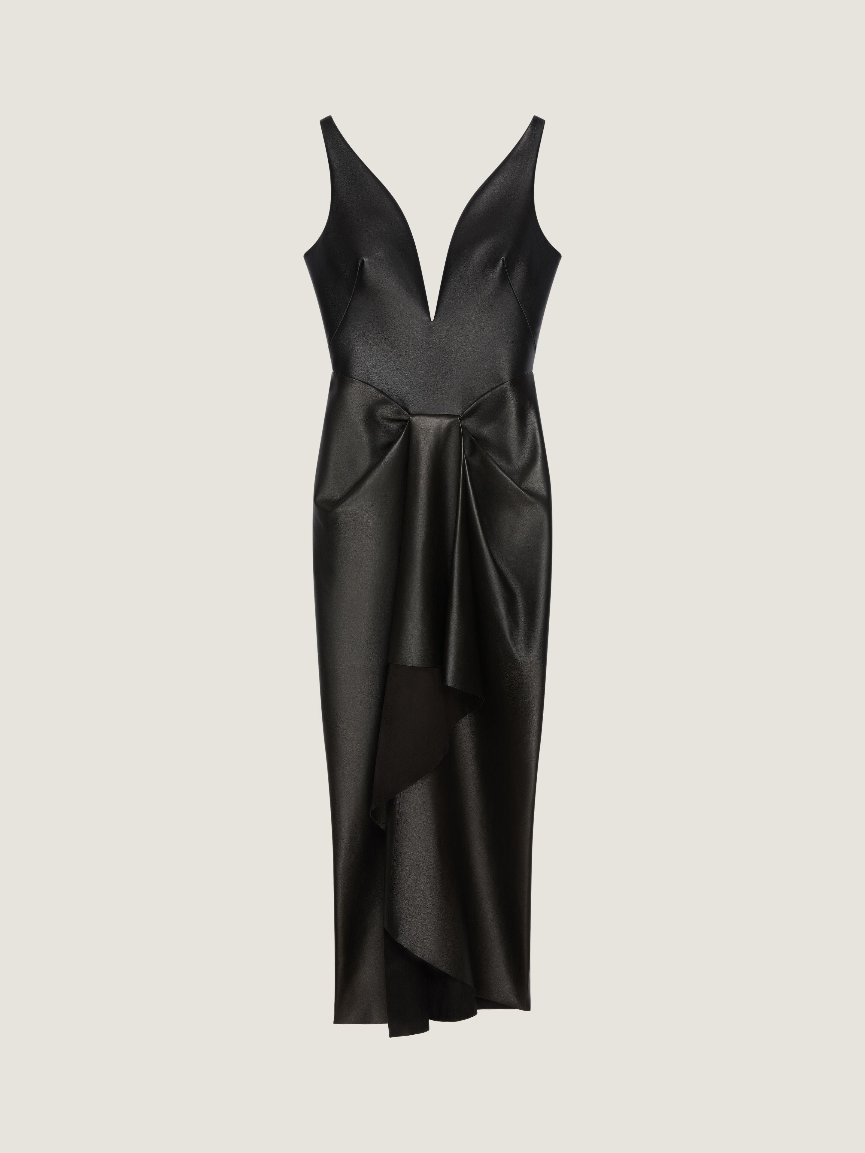Givenchy Long Wrapped Dress In Leather In Black