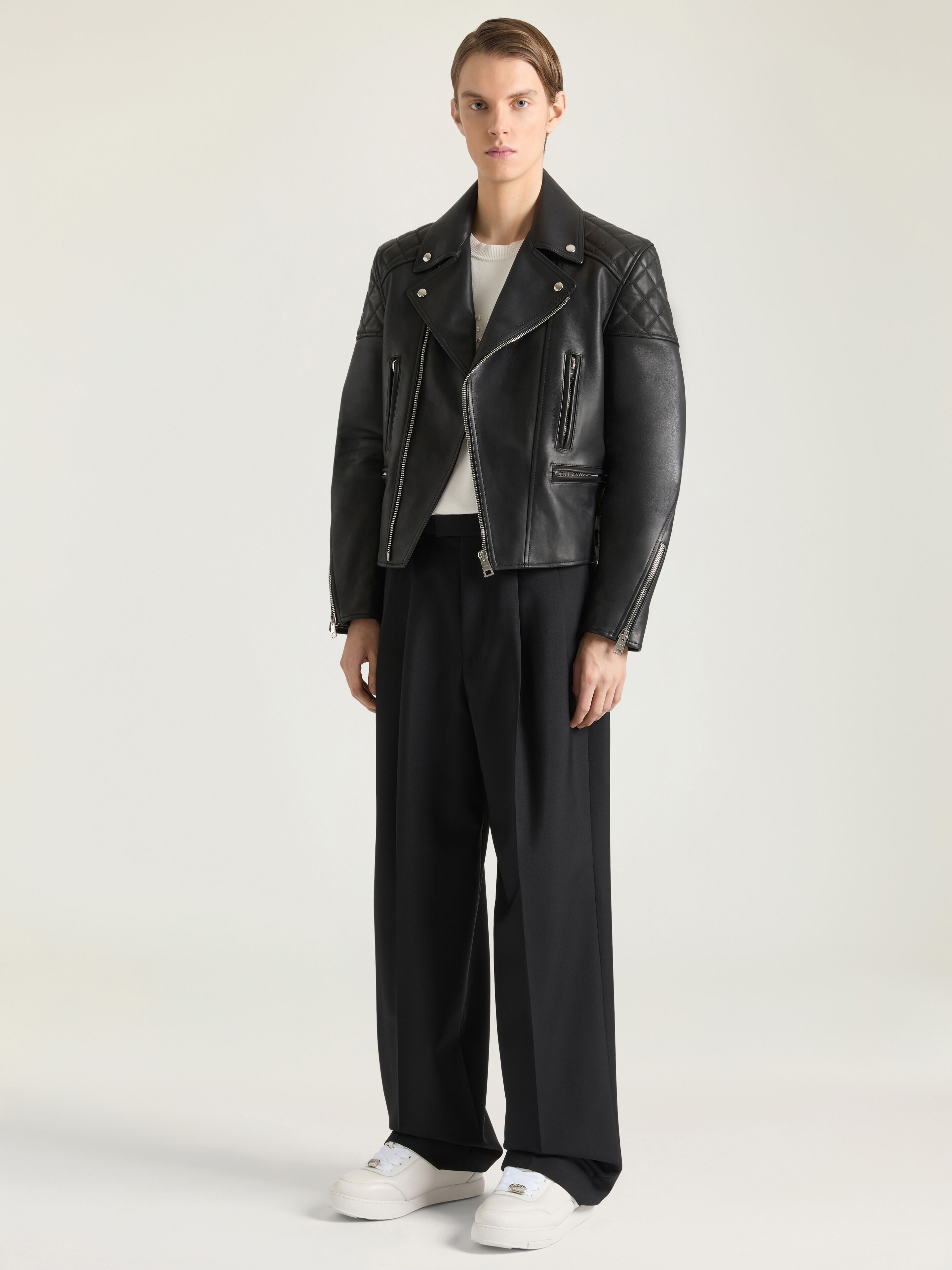 Zipped biker blouson in leather in - black - BM01GG61XD-001
