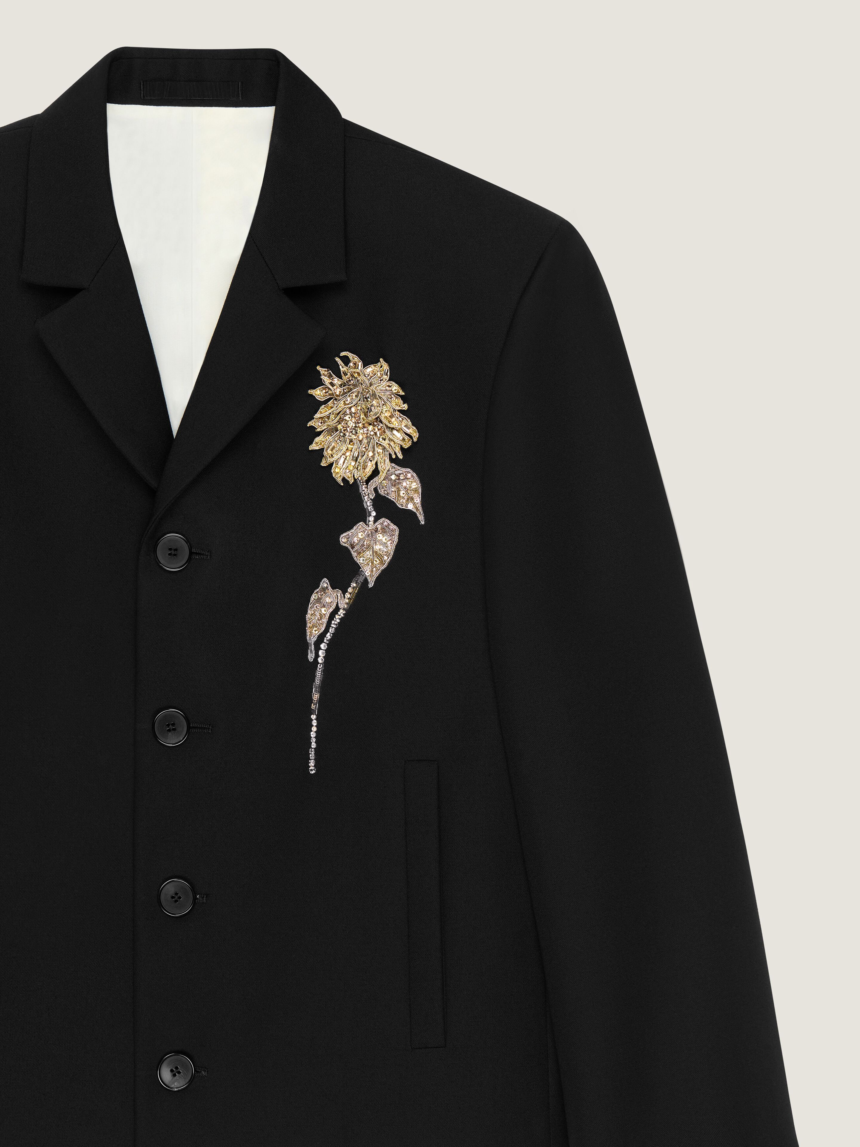 Embellished single-breasted cropped jacket in wool in - black