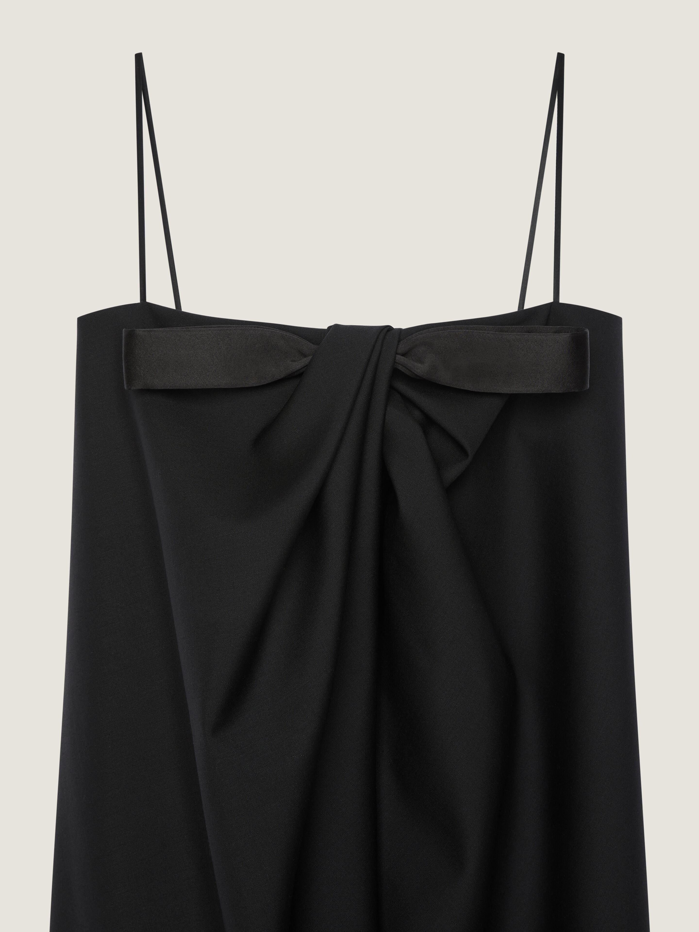 Sliced long dress in wool and mohair with bow in - black