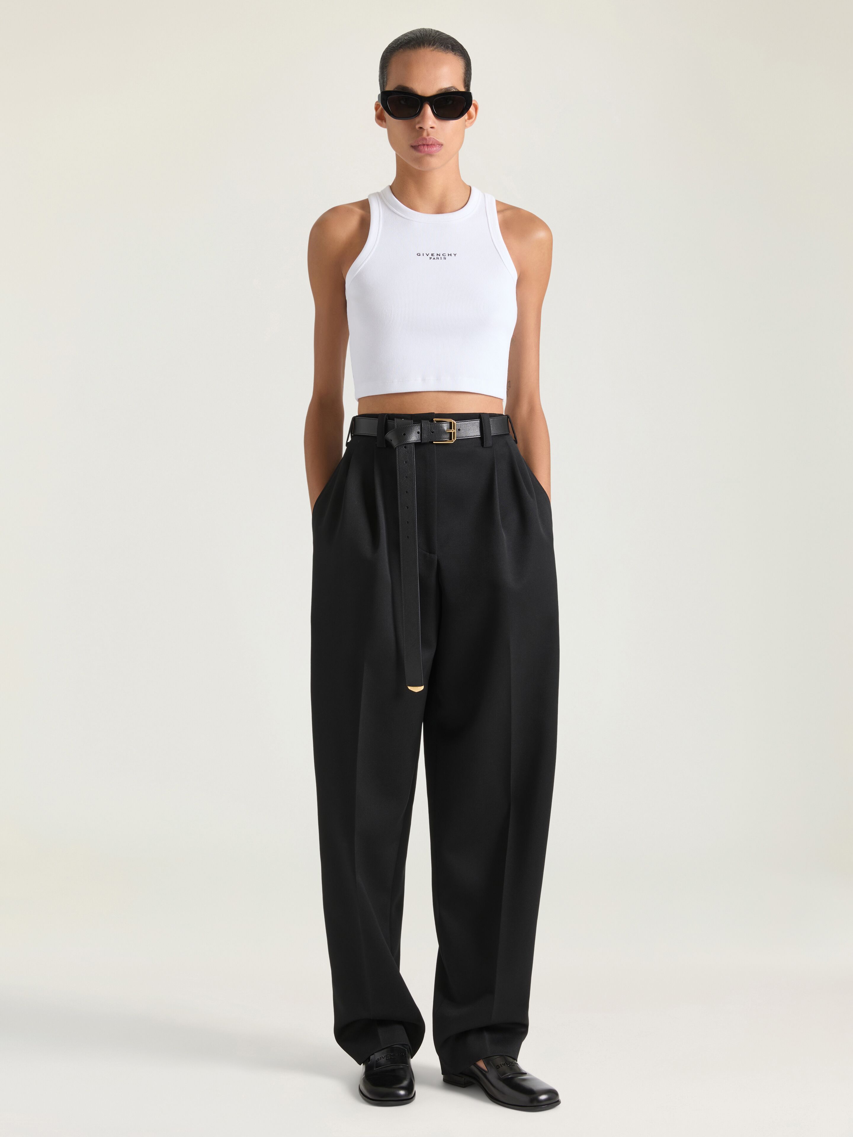 Cropped tank top in cotton with GIVENCHY Paris print in - white