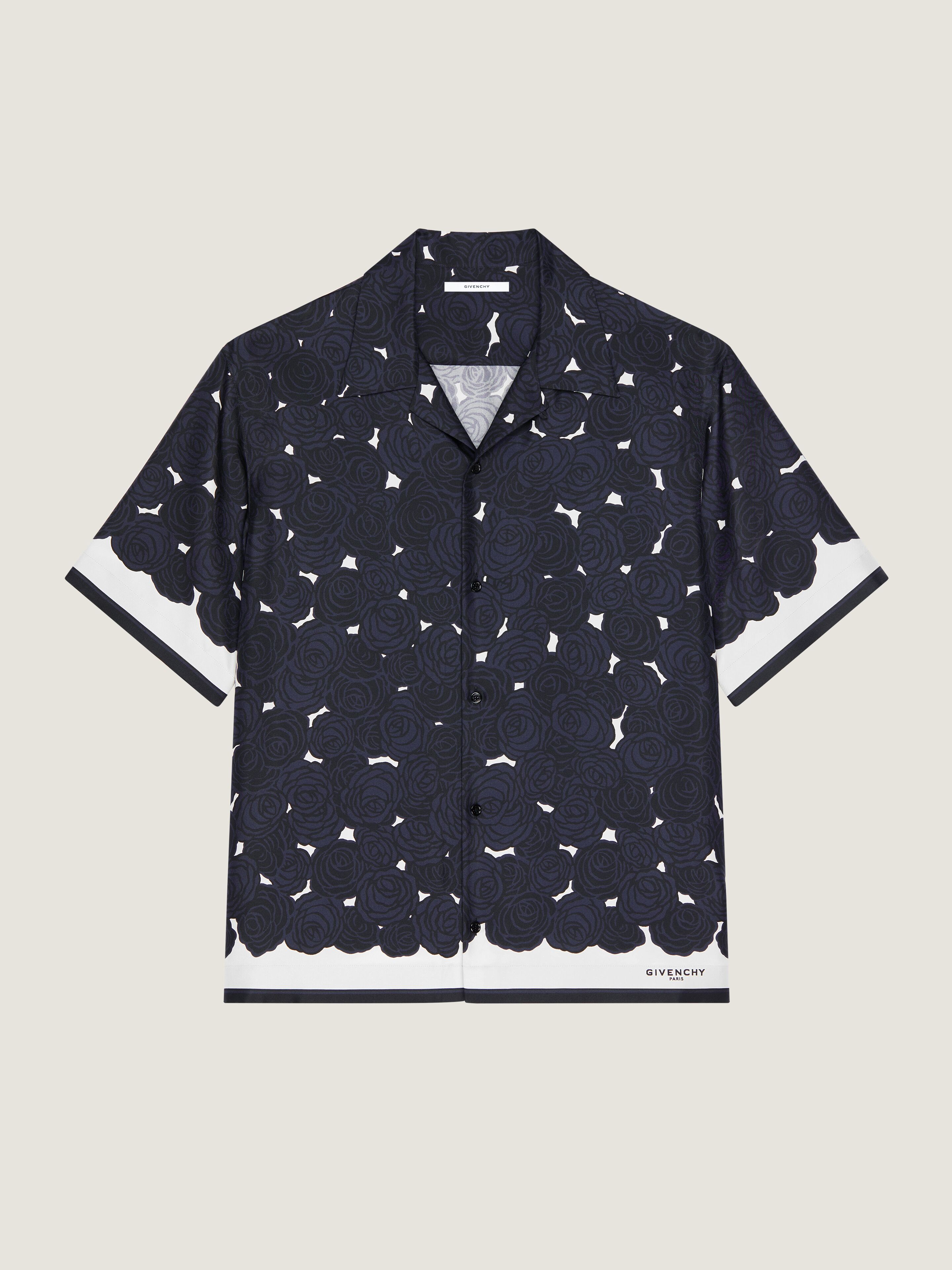 Shirt in silk with flowers print in - dark navy - BM616J16DN-499
