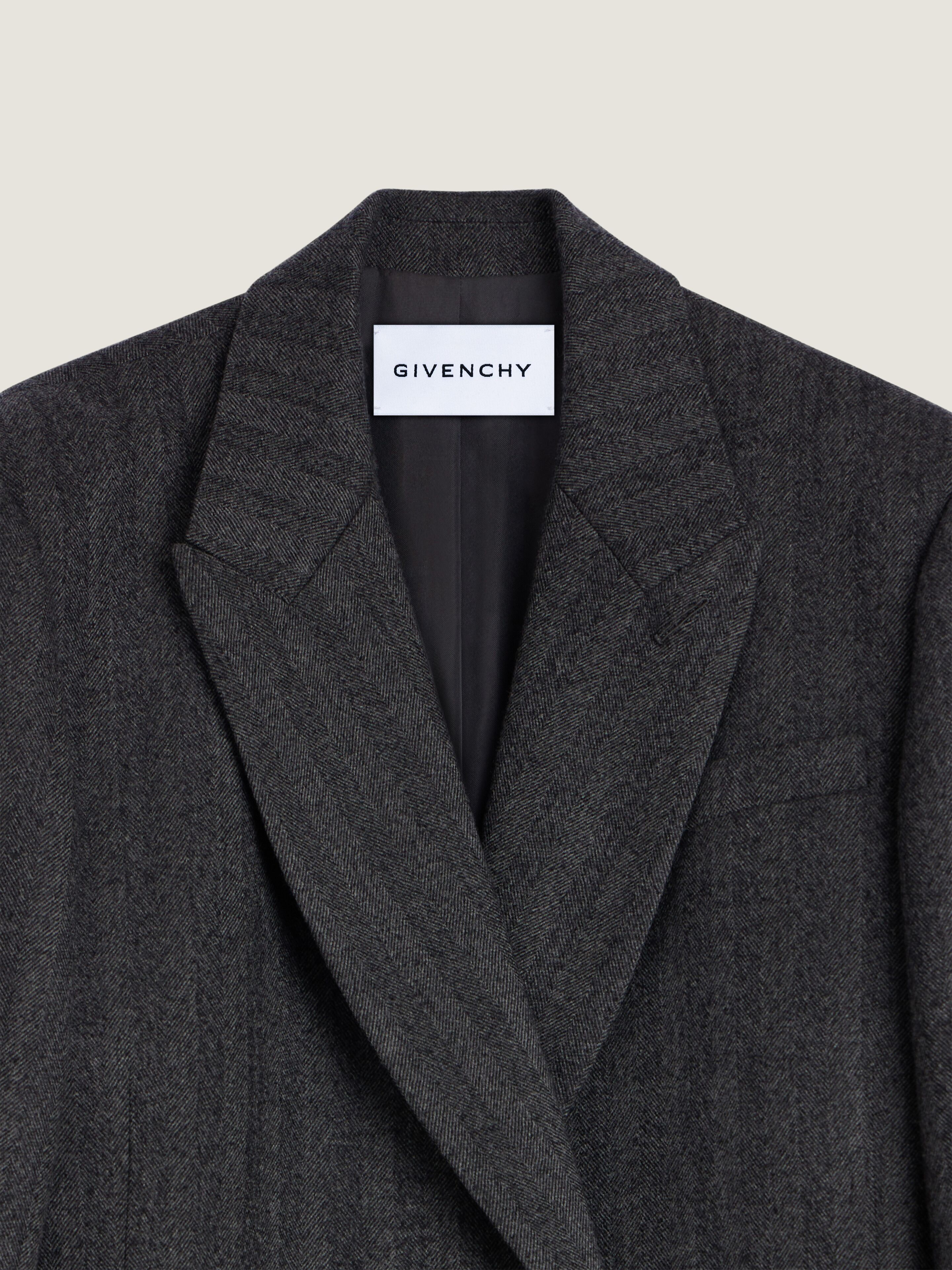 Long tailored coat in herringbone wool in - grey mix - BWC0GK16ZS