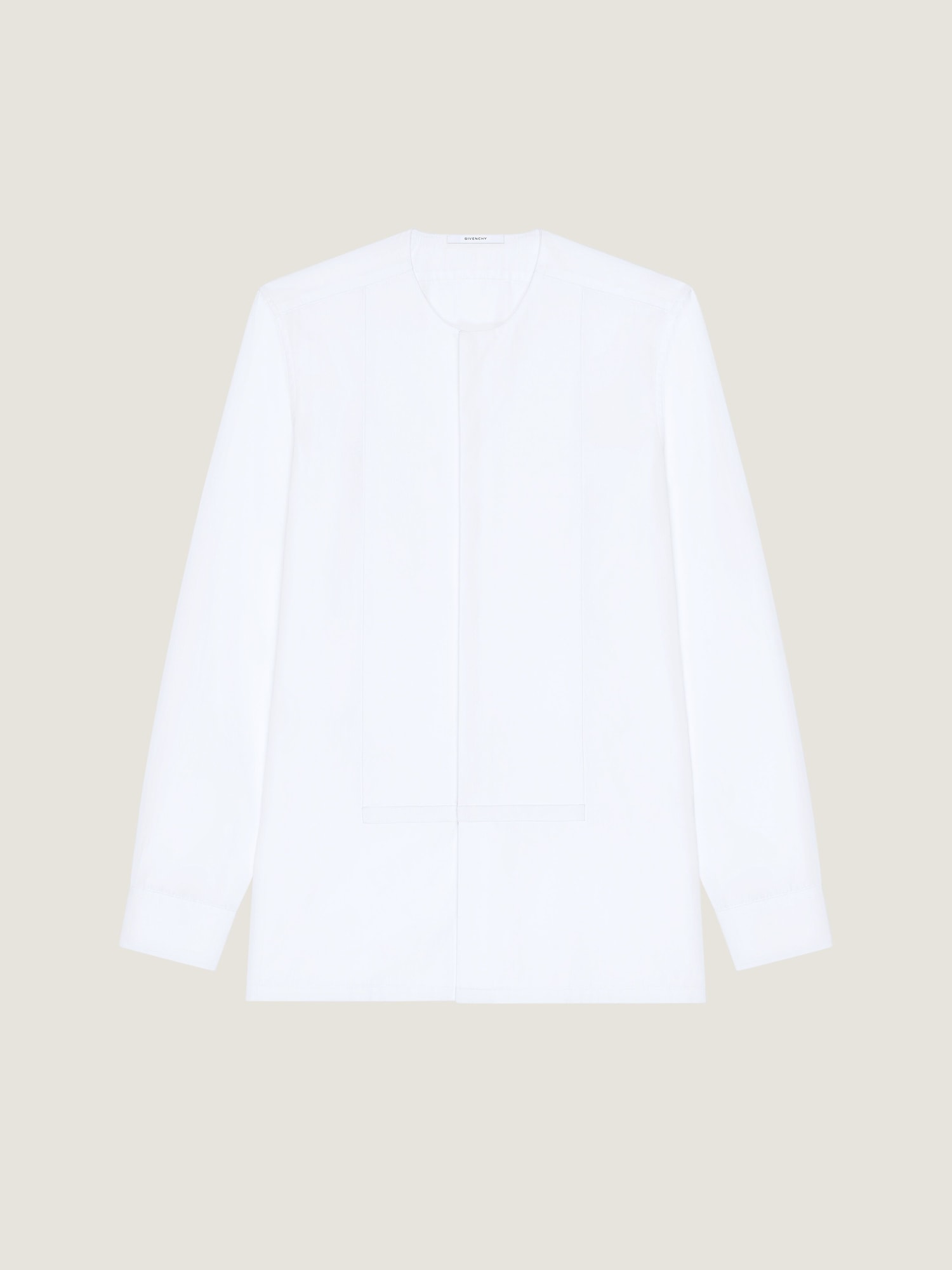 Collarless tuxedo shirt in poplin