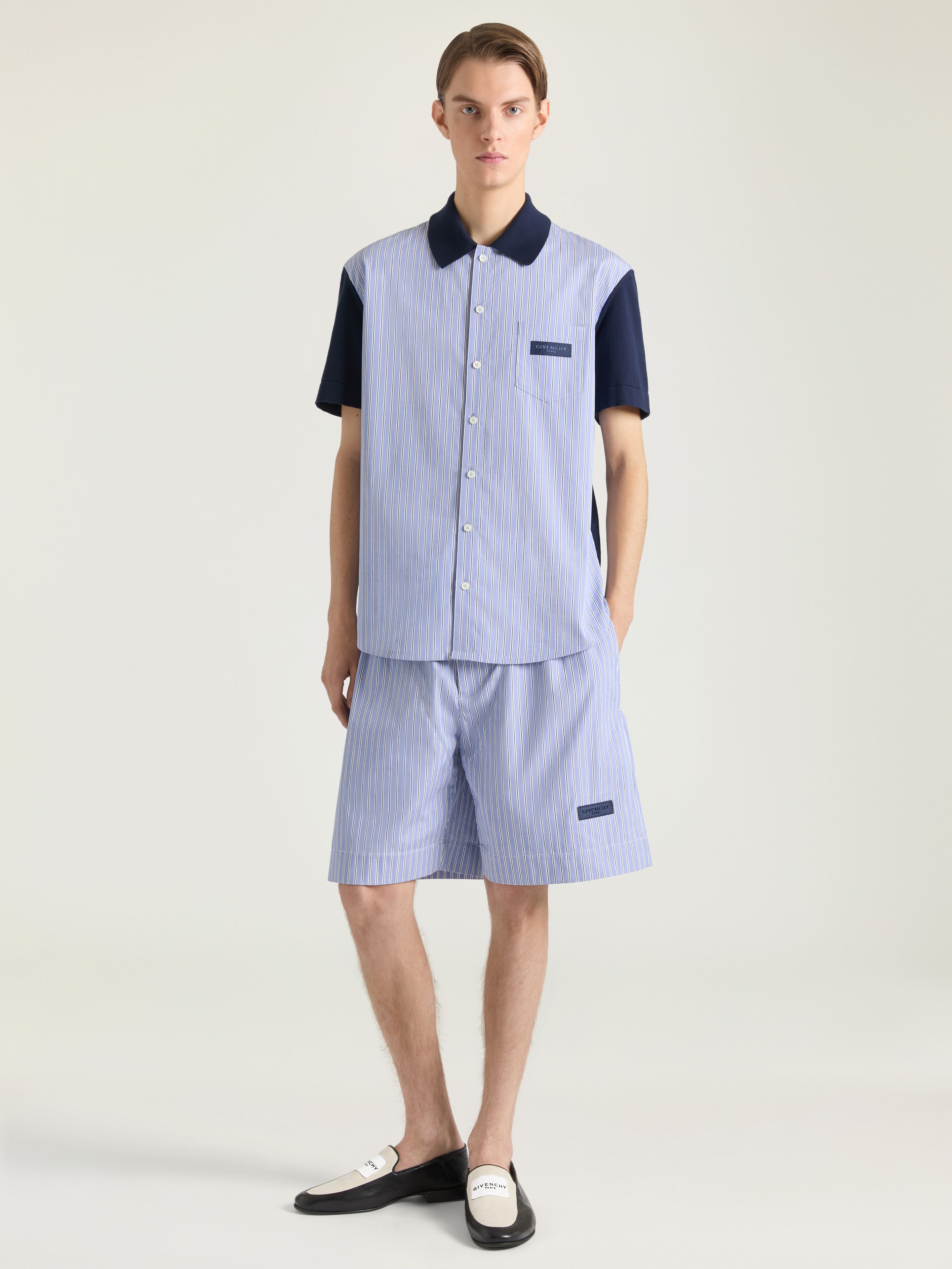 Striped shirt in cotton with Givenchy Paris gros grain in - navy
