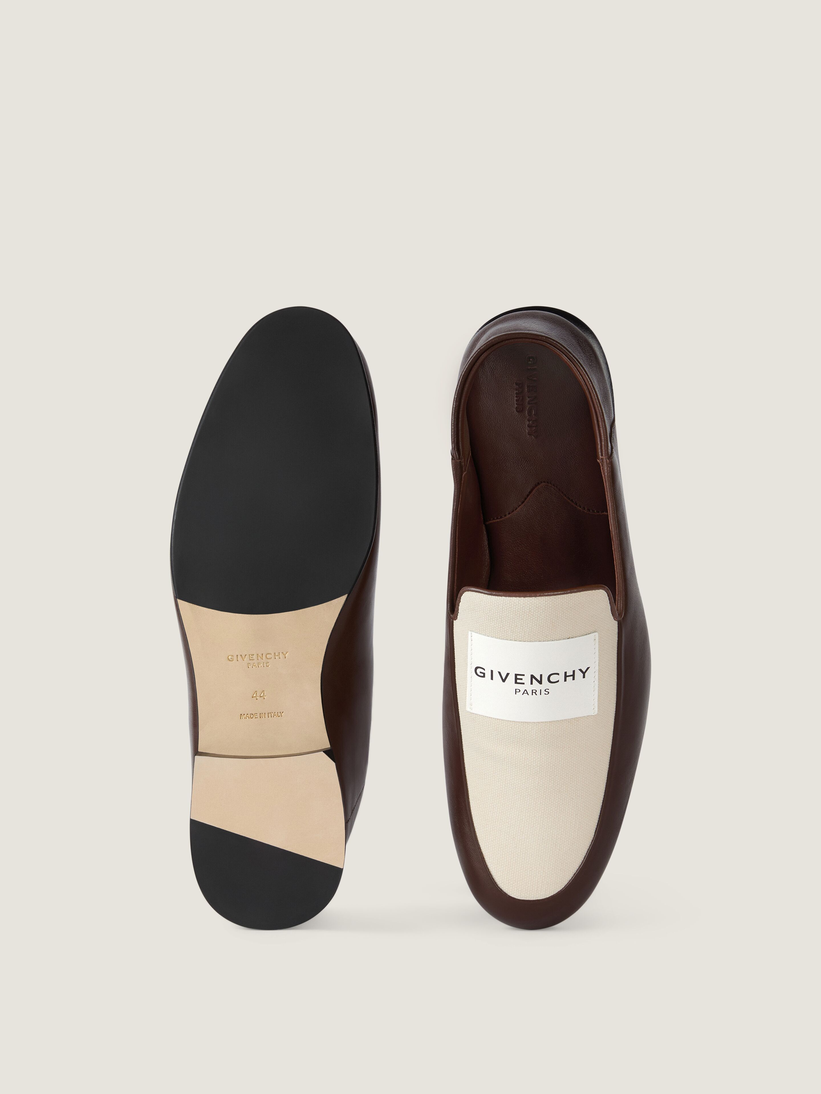 Label loafers in shiny leather and canvas in - natural/brown