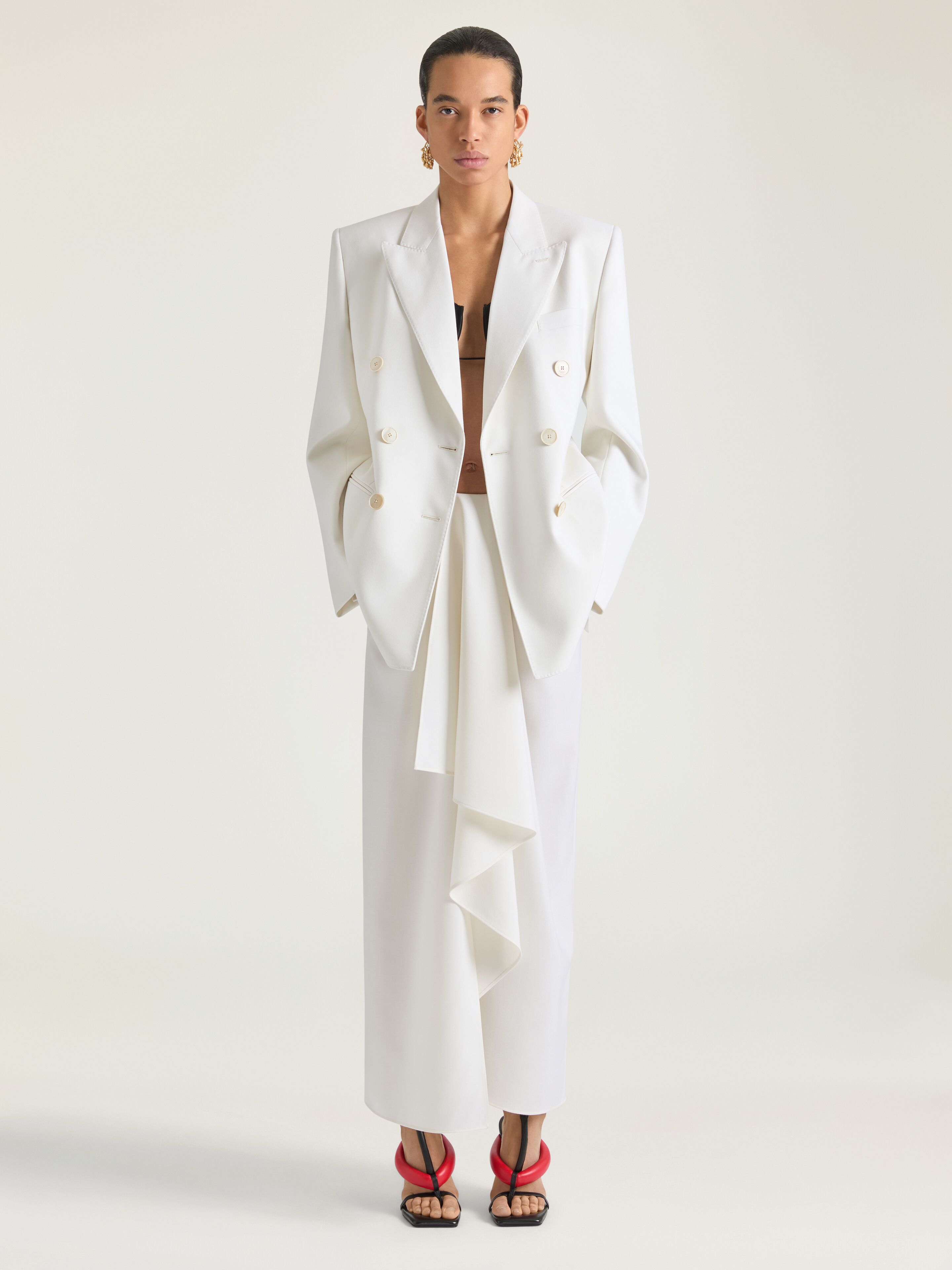 Double-breasted jacket in wool and mohair in - white - BW30R210Q0