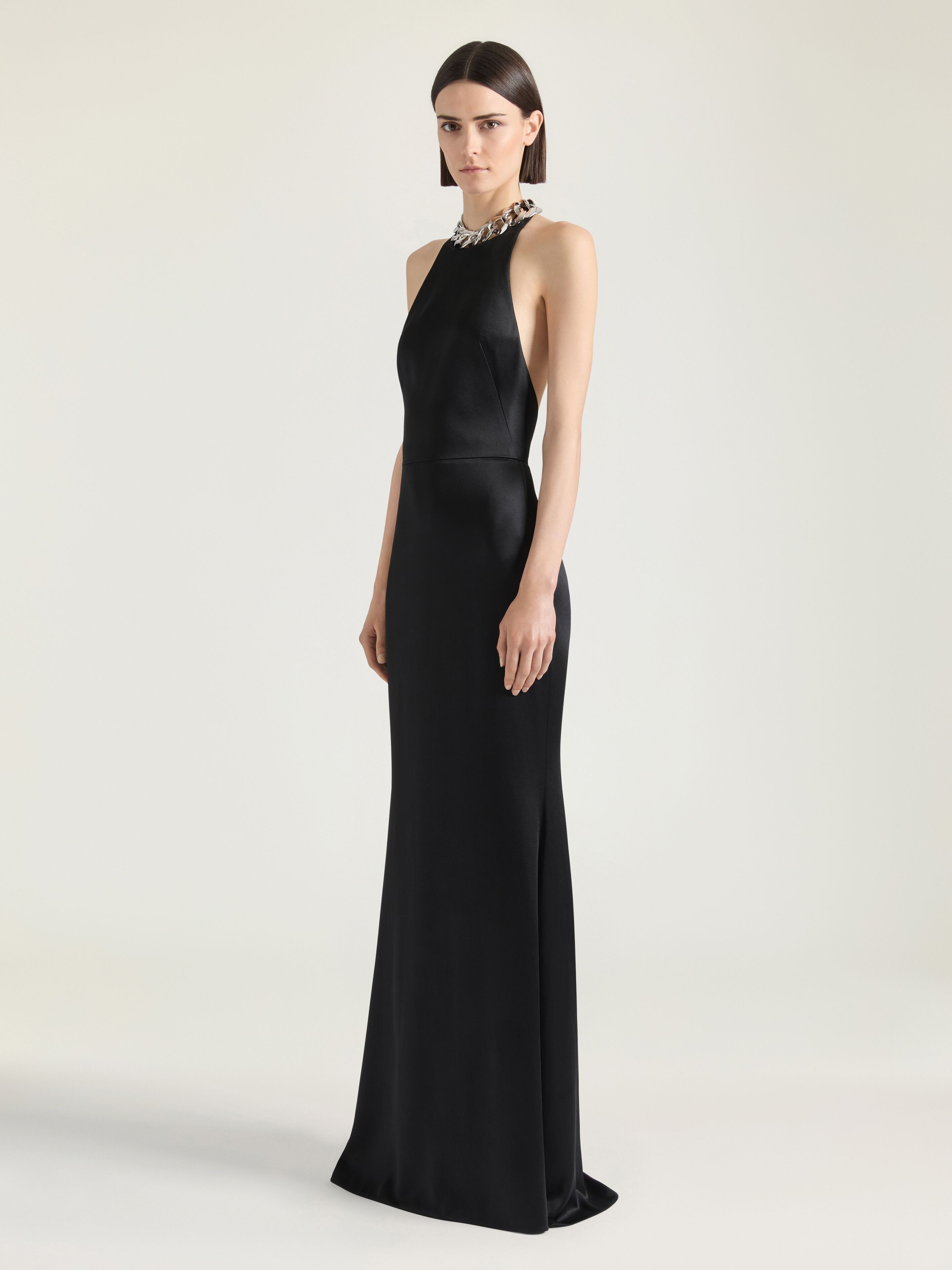 Halter neck dress in crepe and satin in - black - BW22GX150A-001