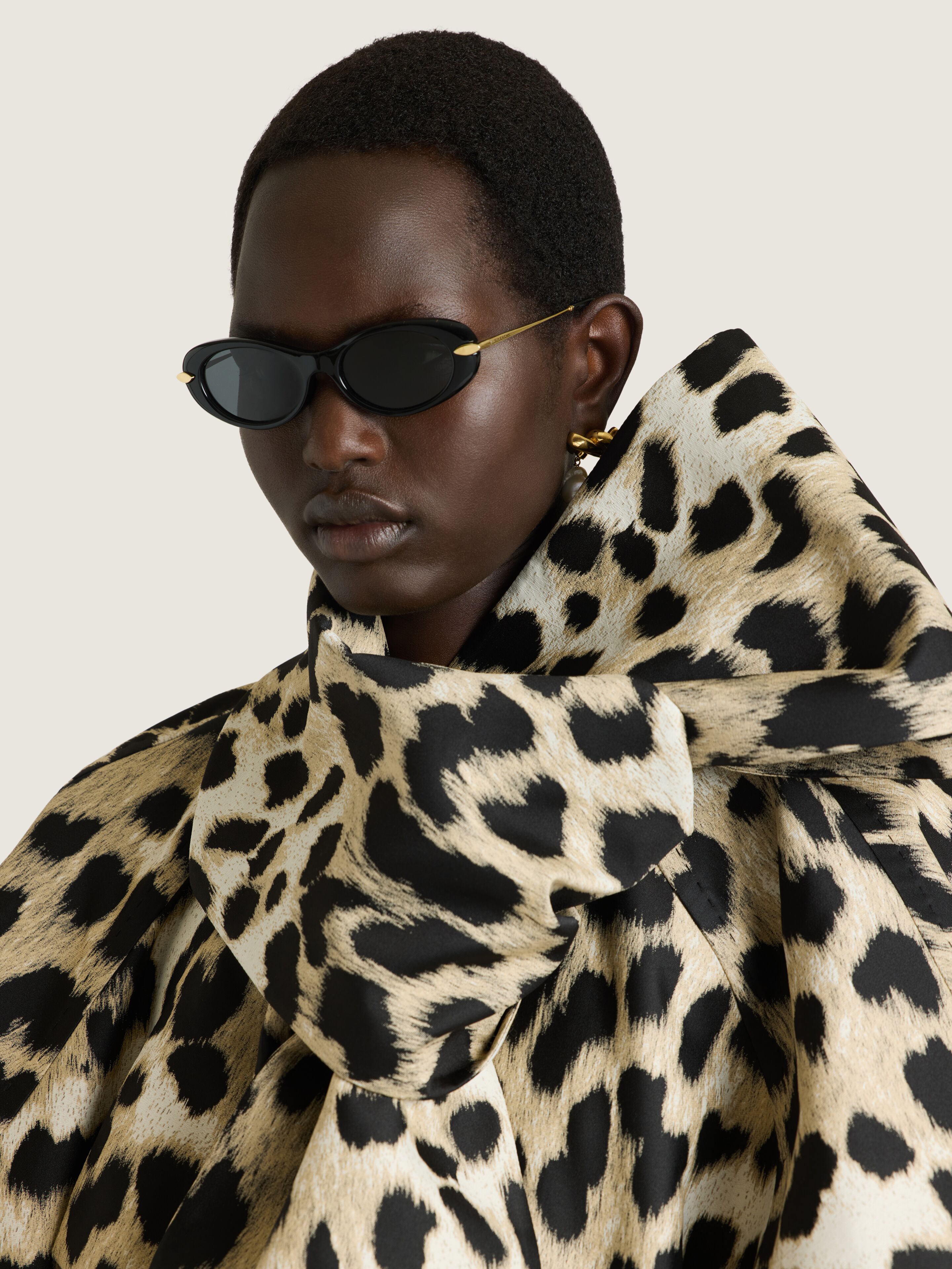 Cocoon coat in leopard jacquard with scarf in - beige - BWC0G316VJ
