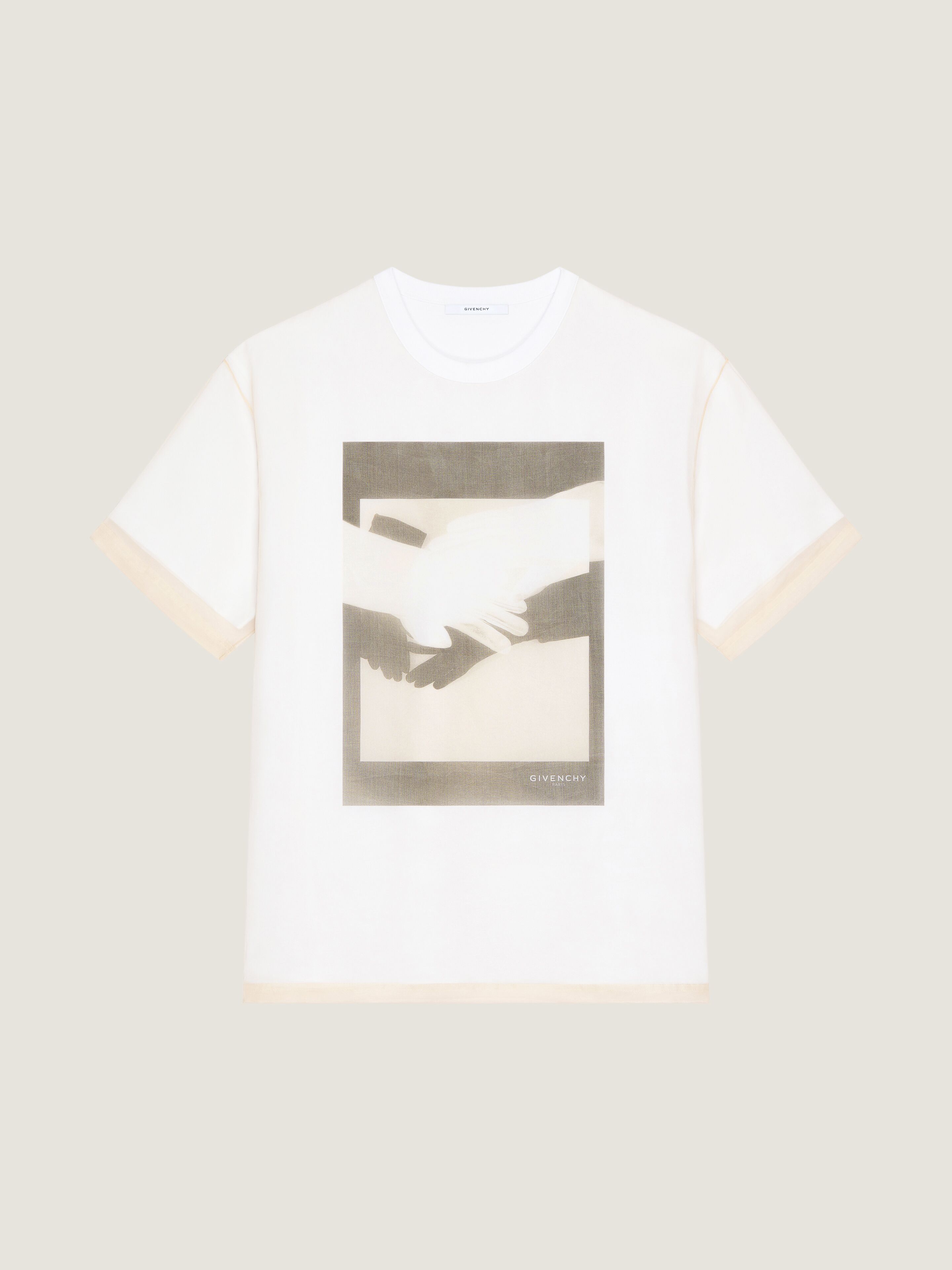T-shirt in cotton and organza with surrealism print - beige in