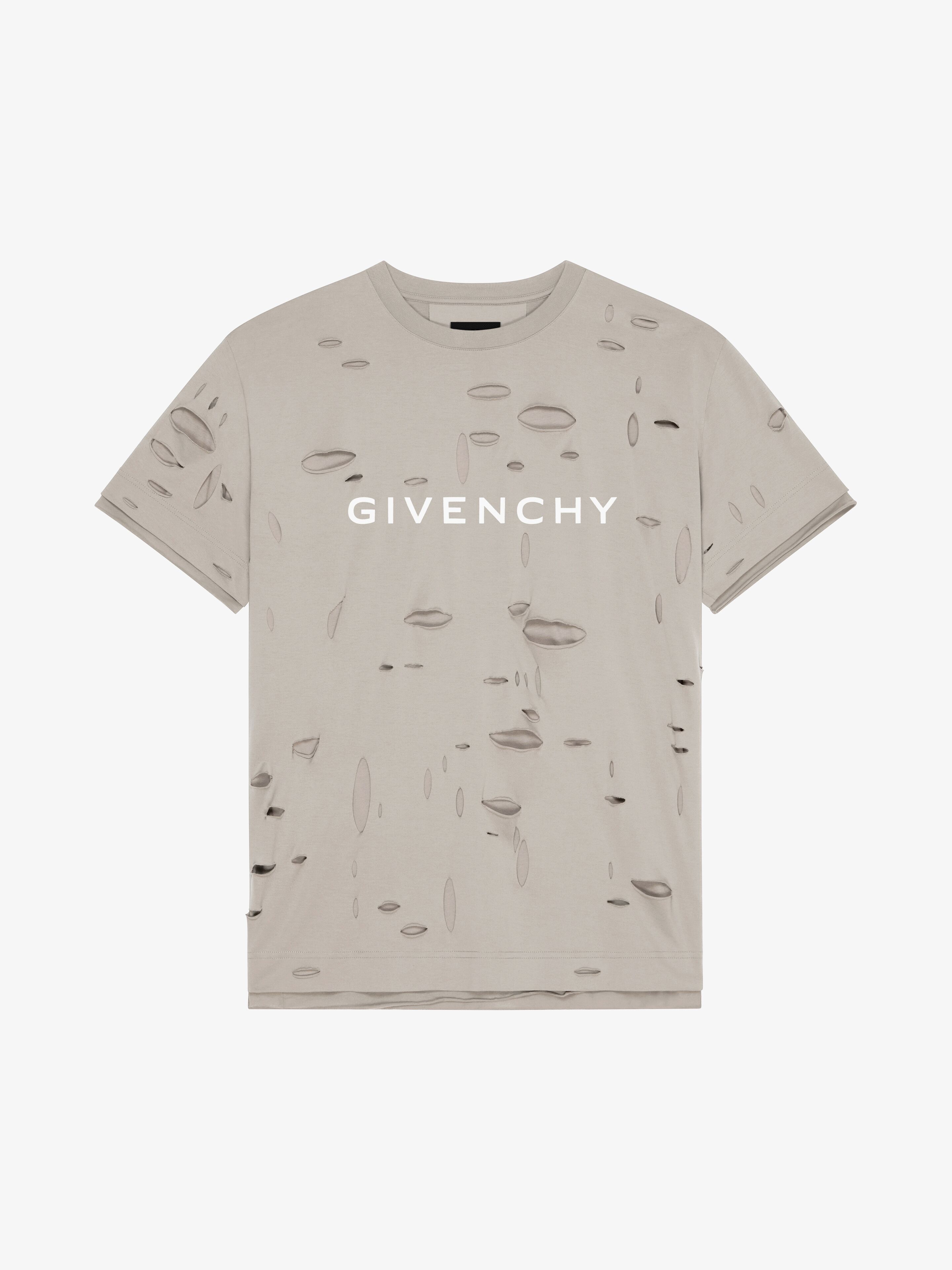 Shop Givenchy Oversized T-shirt In Destroyed Cotton In Taupe