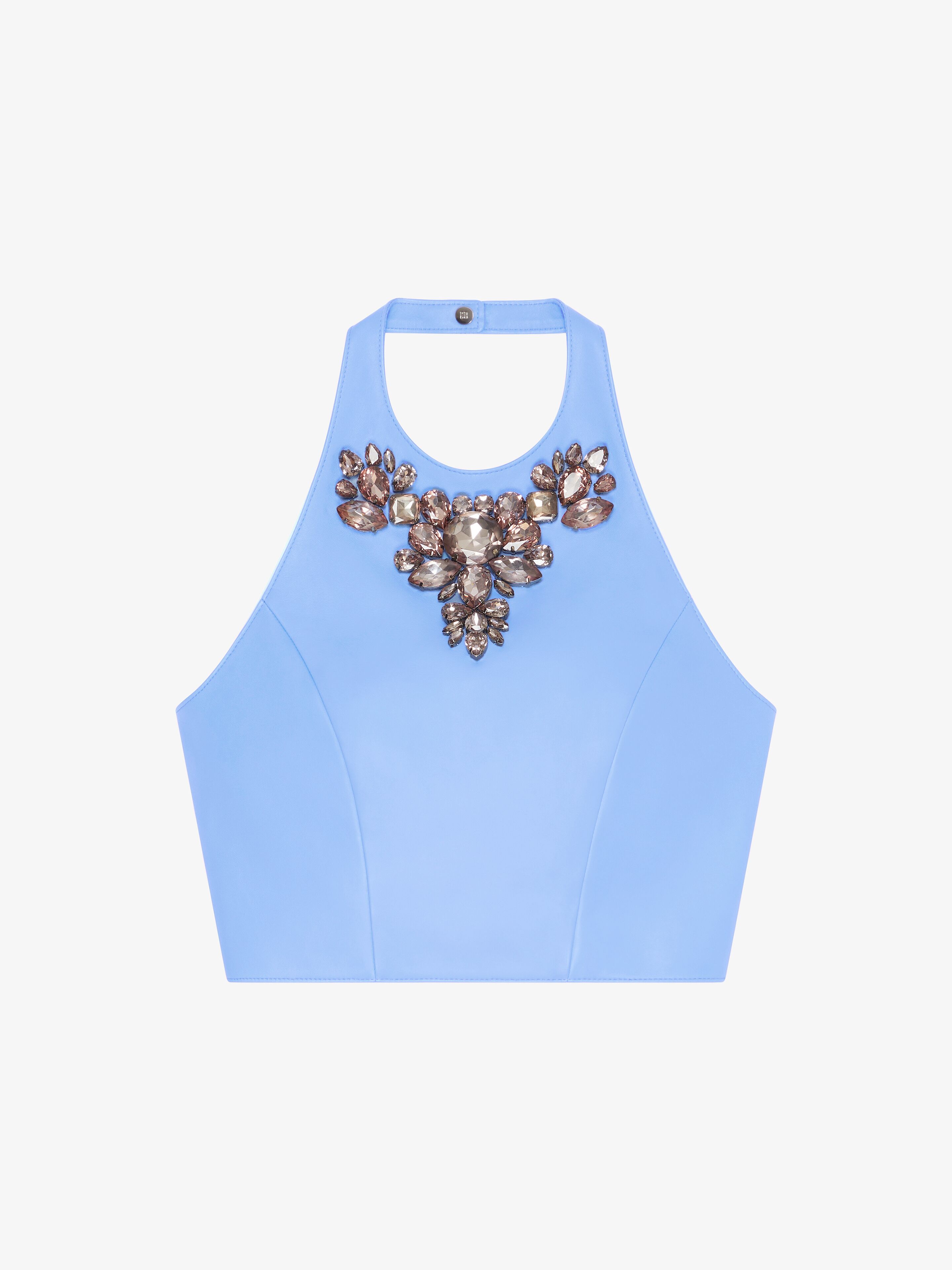 Shop Givenchy Cropped Top In Leather With Embroidered Stones In Cornflower