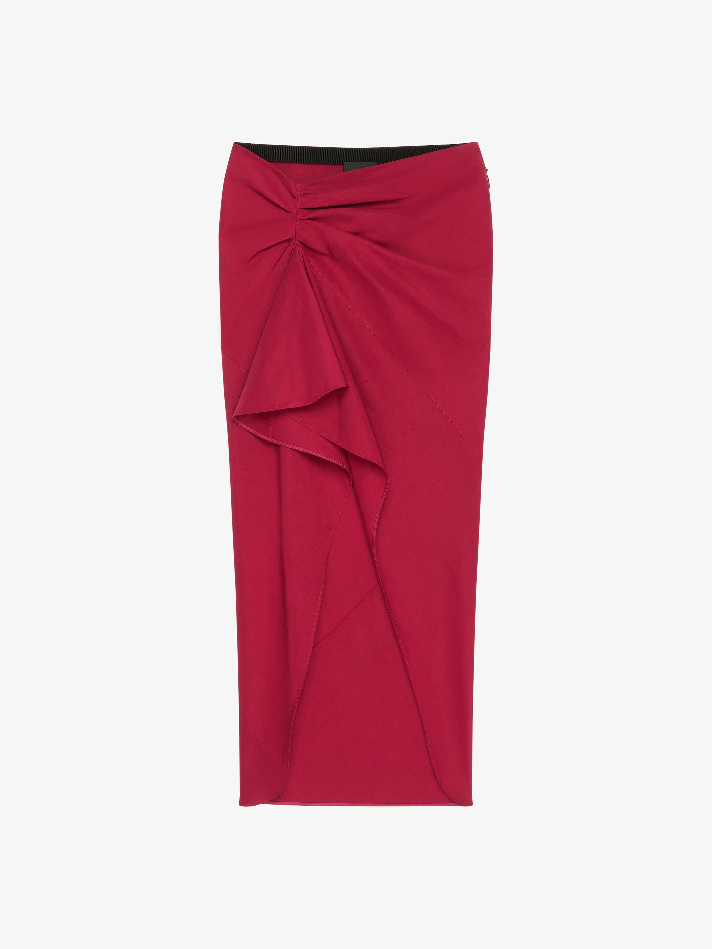 Shop Givenchy Asymmetric Draped Skirt In Linen And Silk In Red