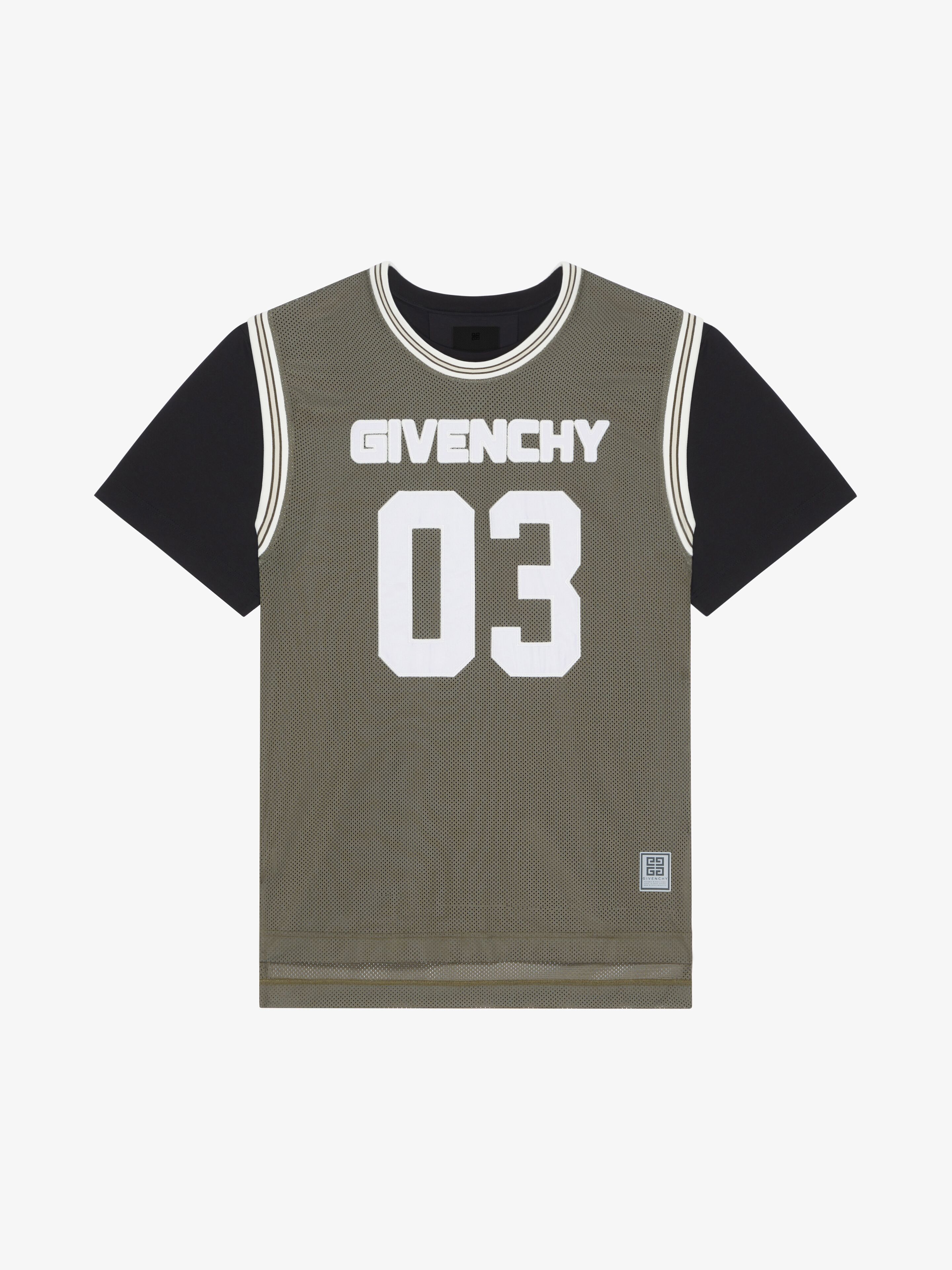 Shop Givenchy Overlapped T-shirt In Mesh And Jersey In Black/khaki