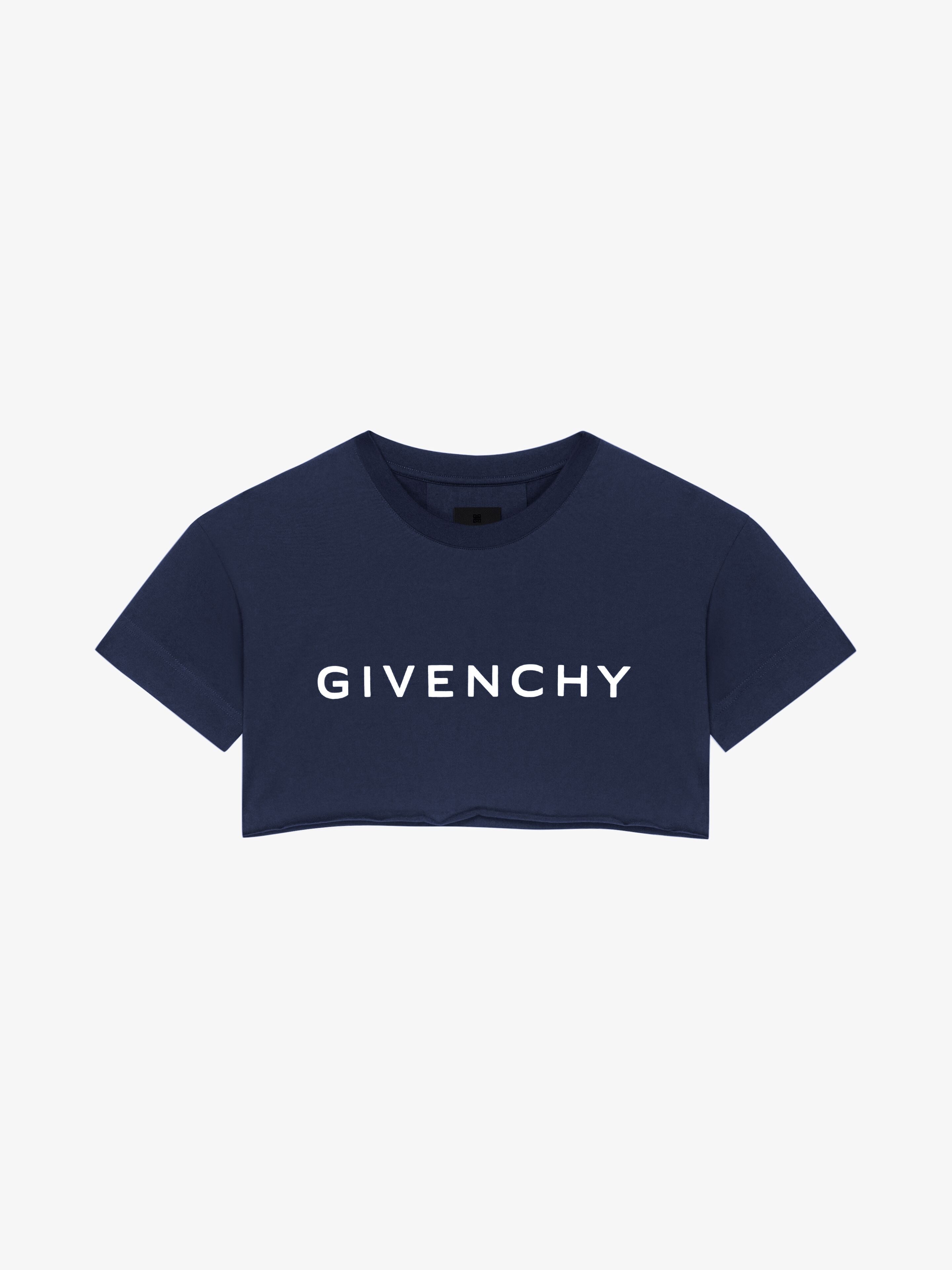 Shop Givenchy Archetype Cropped T-shirt In Cotton In Dark Navy