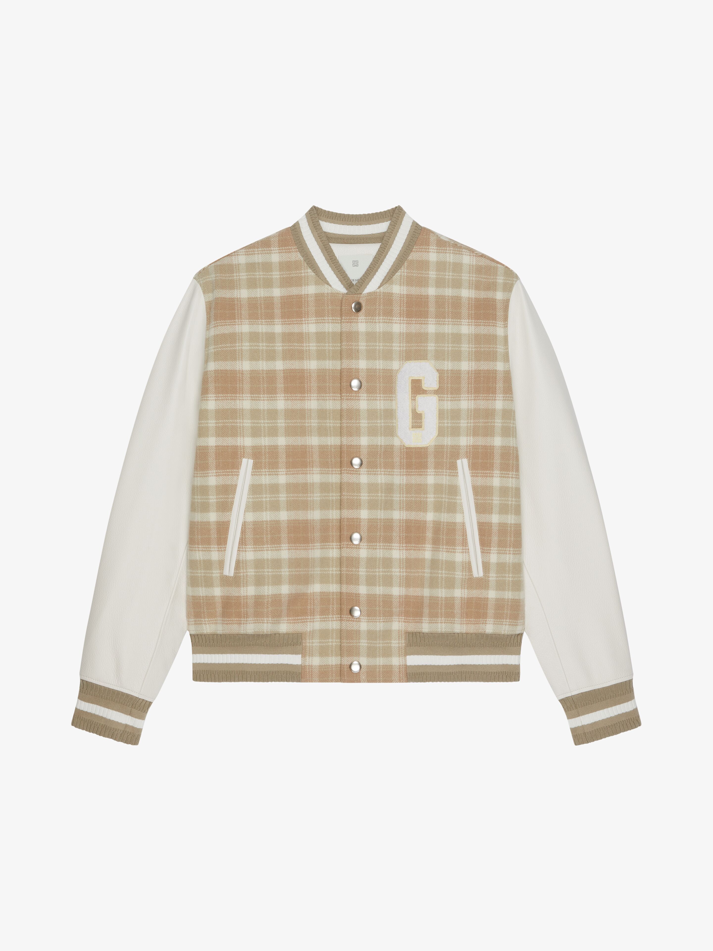 Shop Givenchy Checked Varsity Jacket In Wool And Leather In White