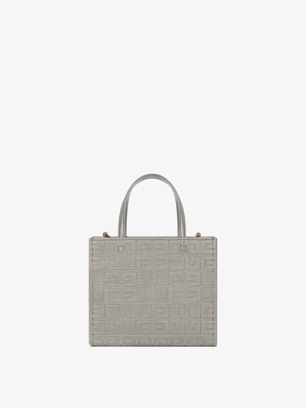 Mini GTote shopping bag in 4G embroidered canvas stone grey