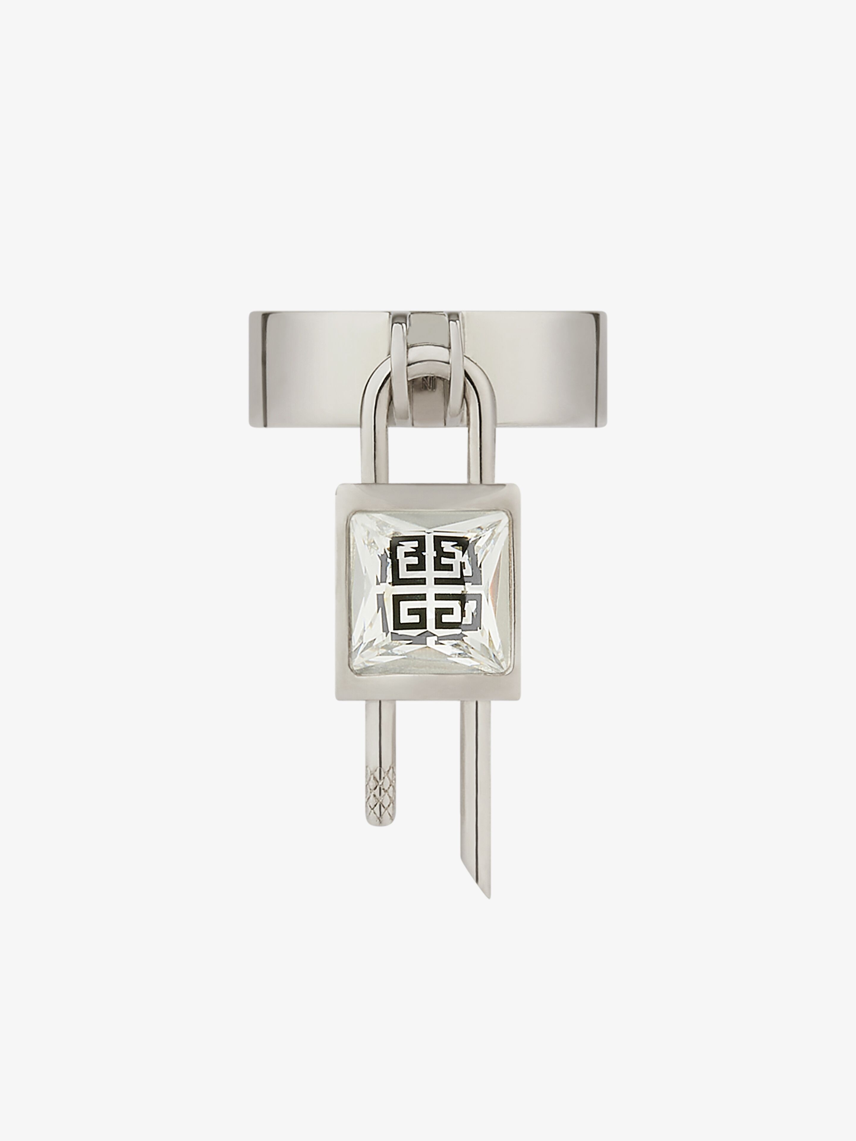 Shop Givenchy Mini Lock Ring In Metal With Crystal In Silvery