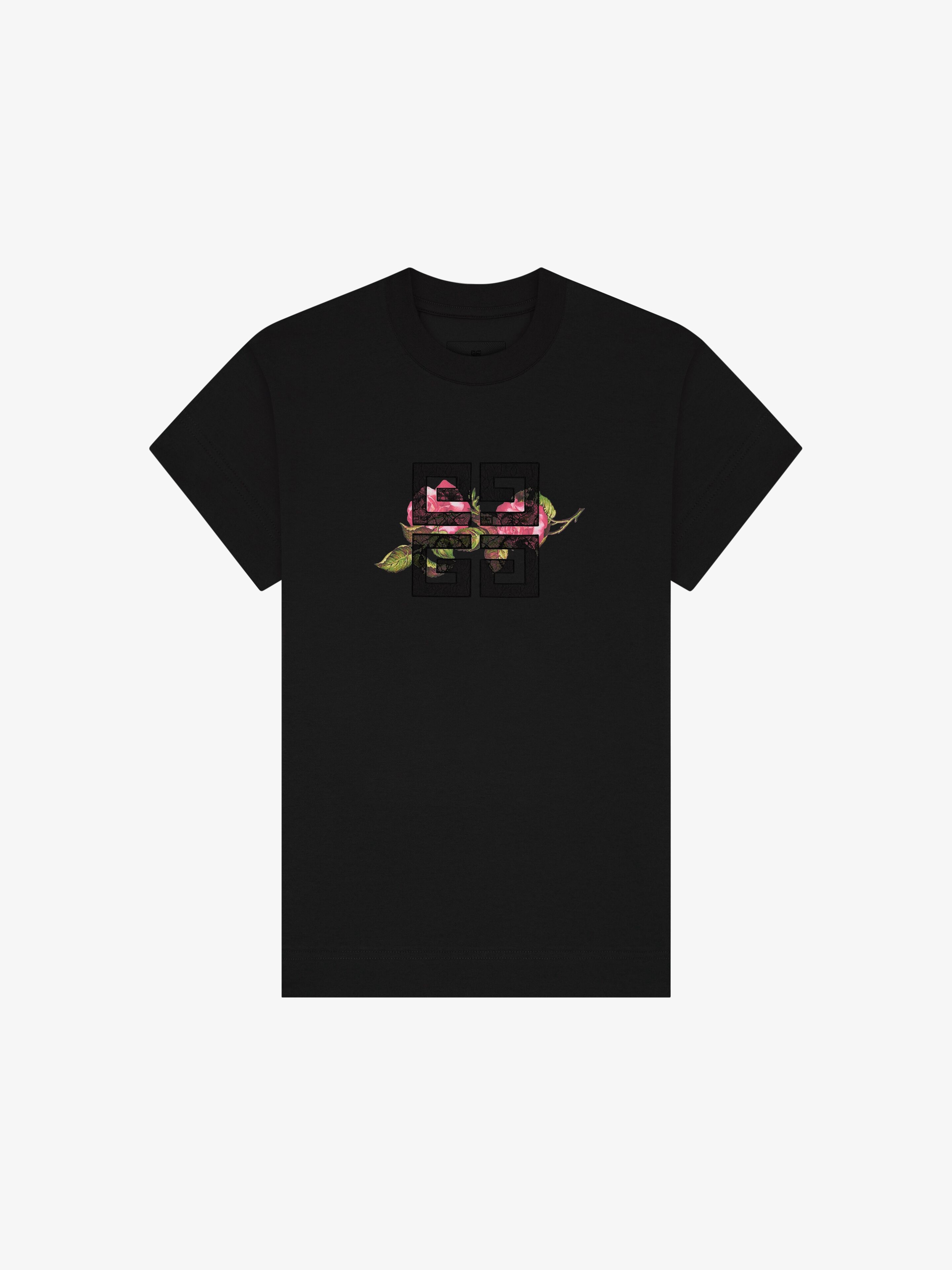 Givenchy - 4G Lace Slim Fit T-shirt In Cotton With Roses Print - Black - Women - Size: M