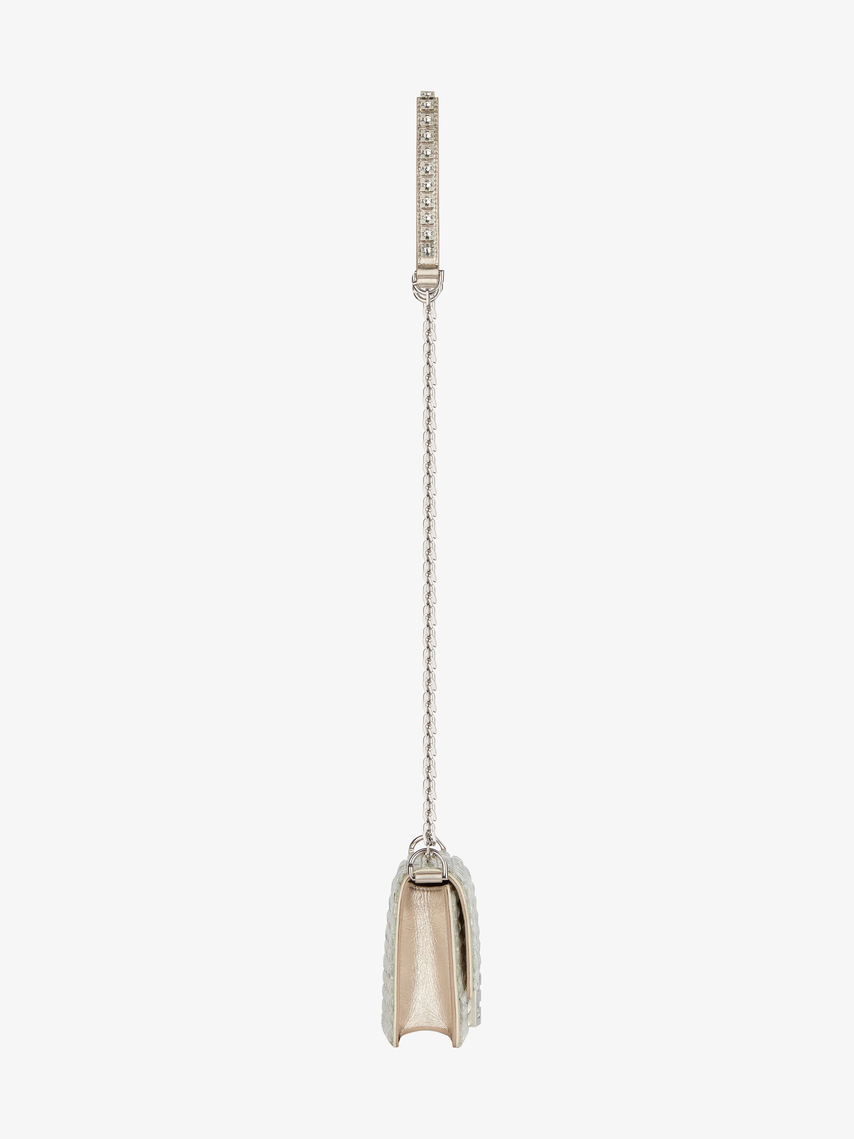 Small 4G bag in satin with strass and chain in - natural