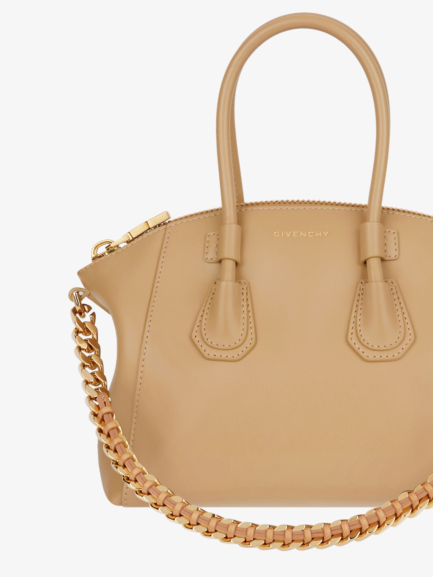 Mini Antigona Sport bag in leather with chain beige cappuccino