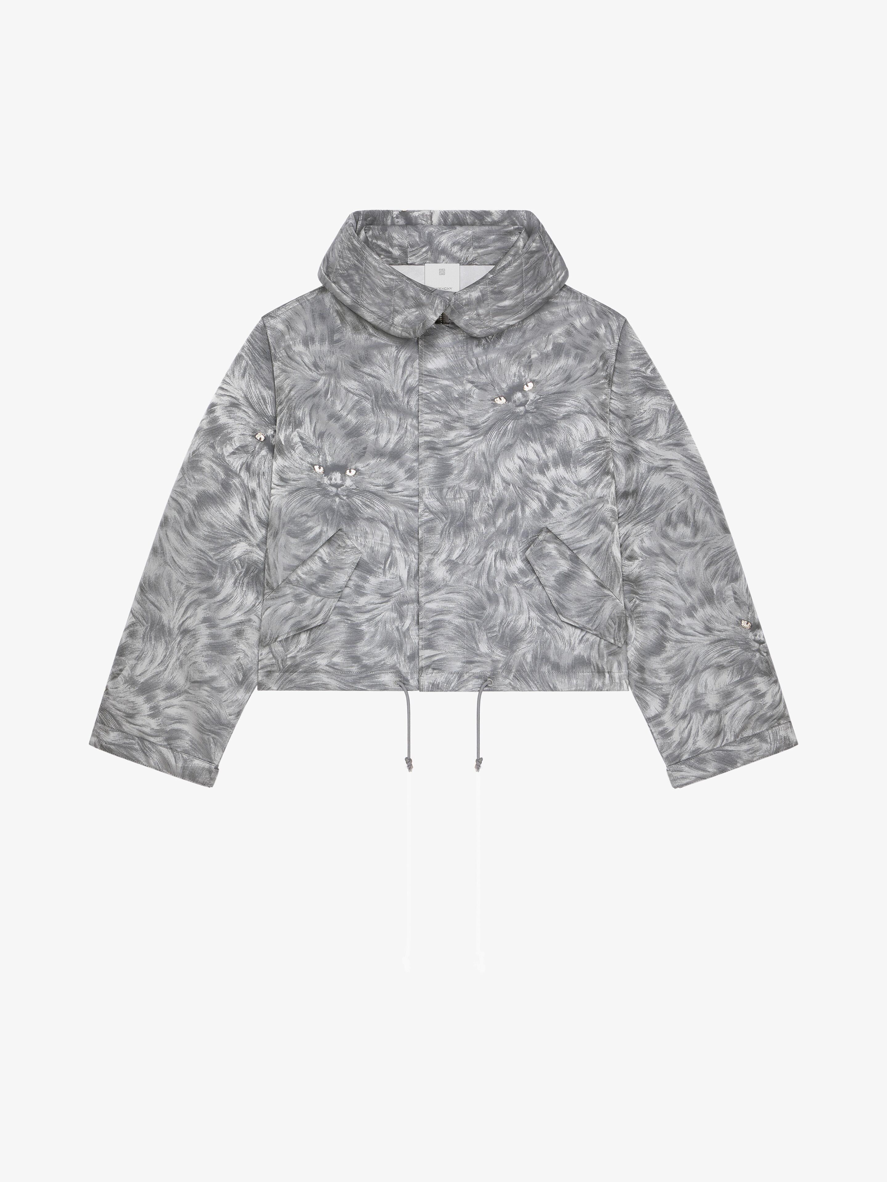 Shop Givenchy Short Parka In Cat Jacquard In Light Grey Melange