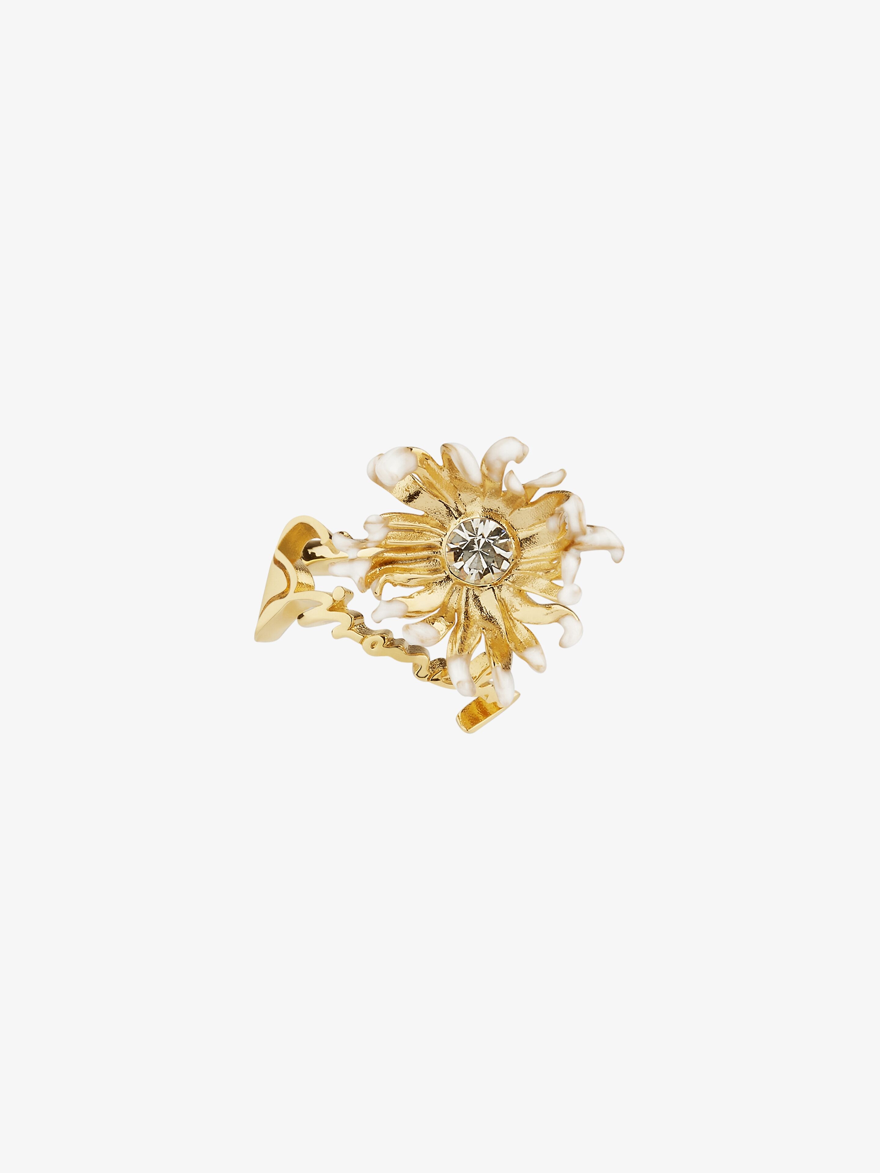 Shop Givenchy Daisy Ring In Metal And Enamel With Crystal In Golden/white
