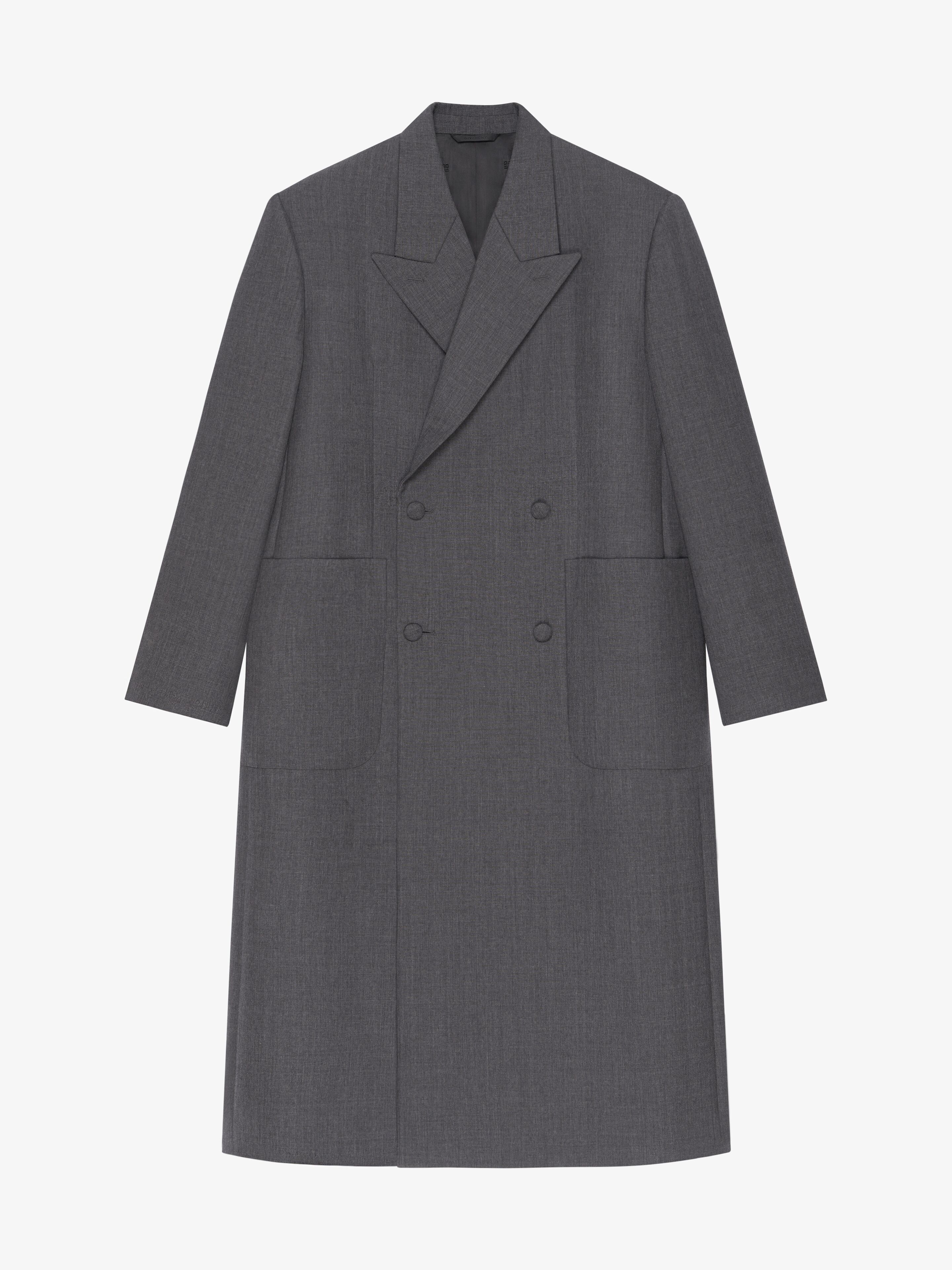 Givenchy Oversized Double Breasted Coat In Wool In Medium Grey