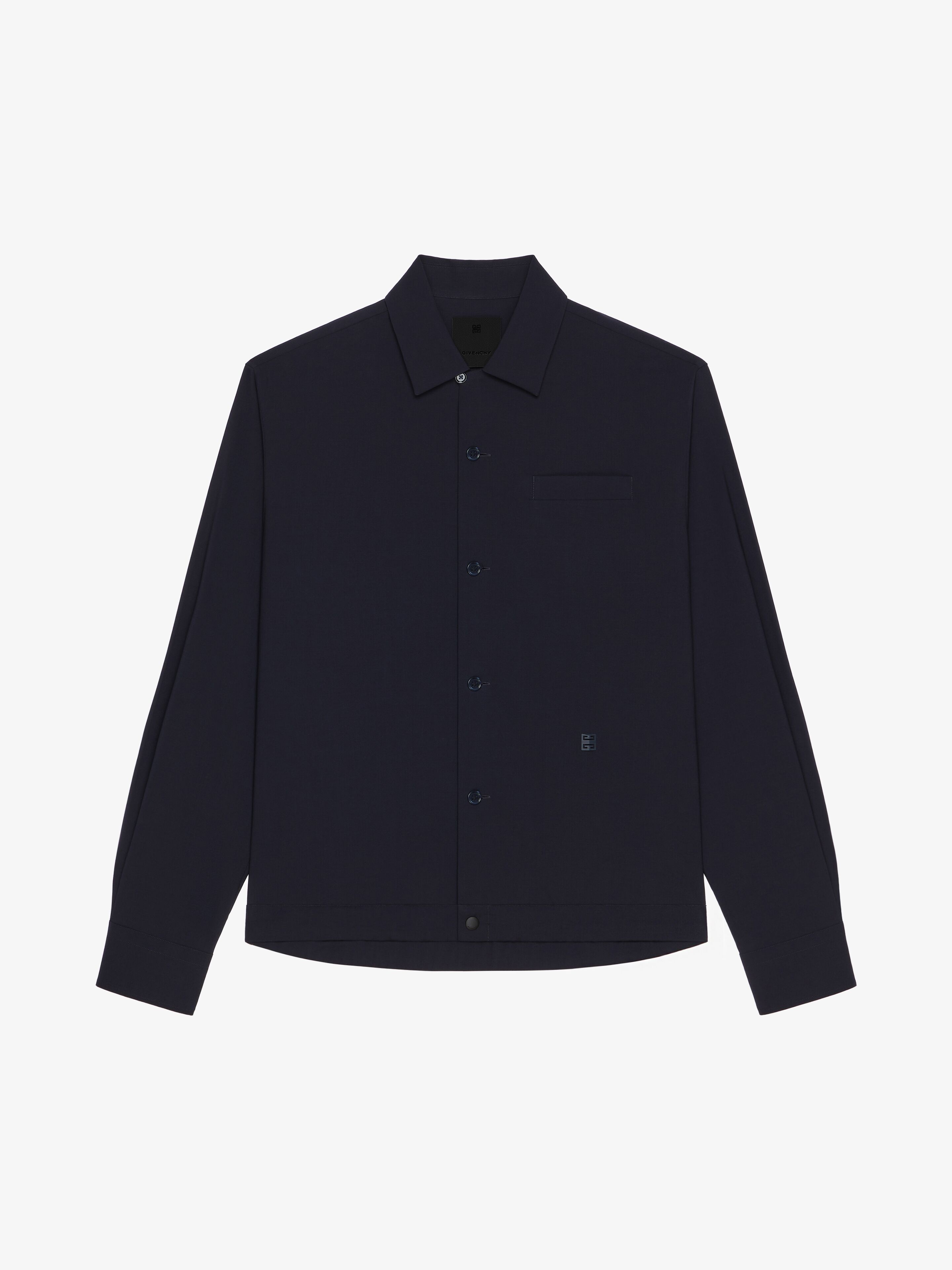 Shop Givenchy Overshirt In Wool Poplin With 4g Detail In Blue