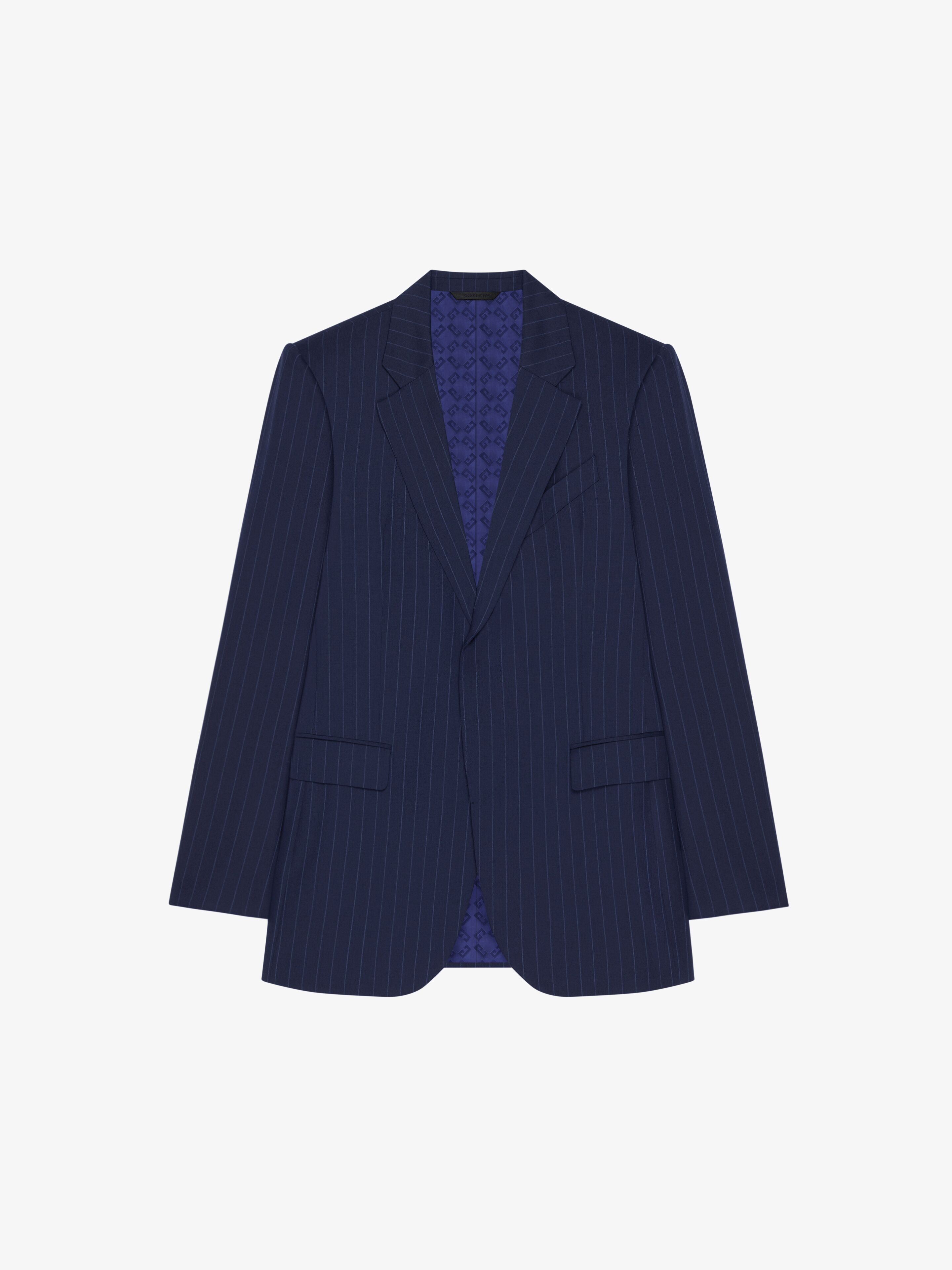 Shop Givenchy Slim Fit Striped Jacket In Wool In Deep Blue