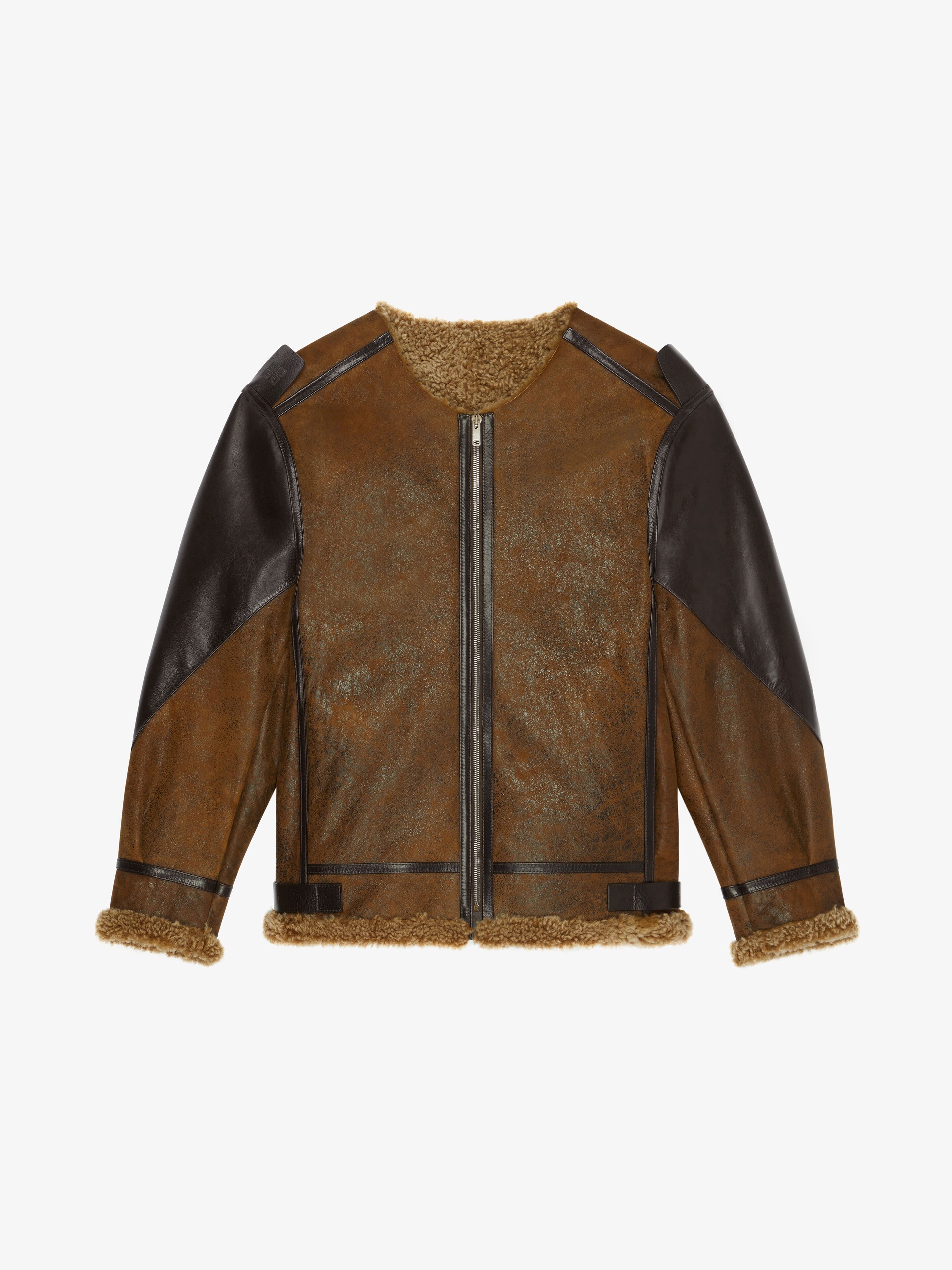 Givenchy Jacket In Leather And Shearling In Brown Mud