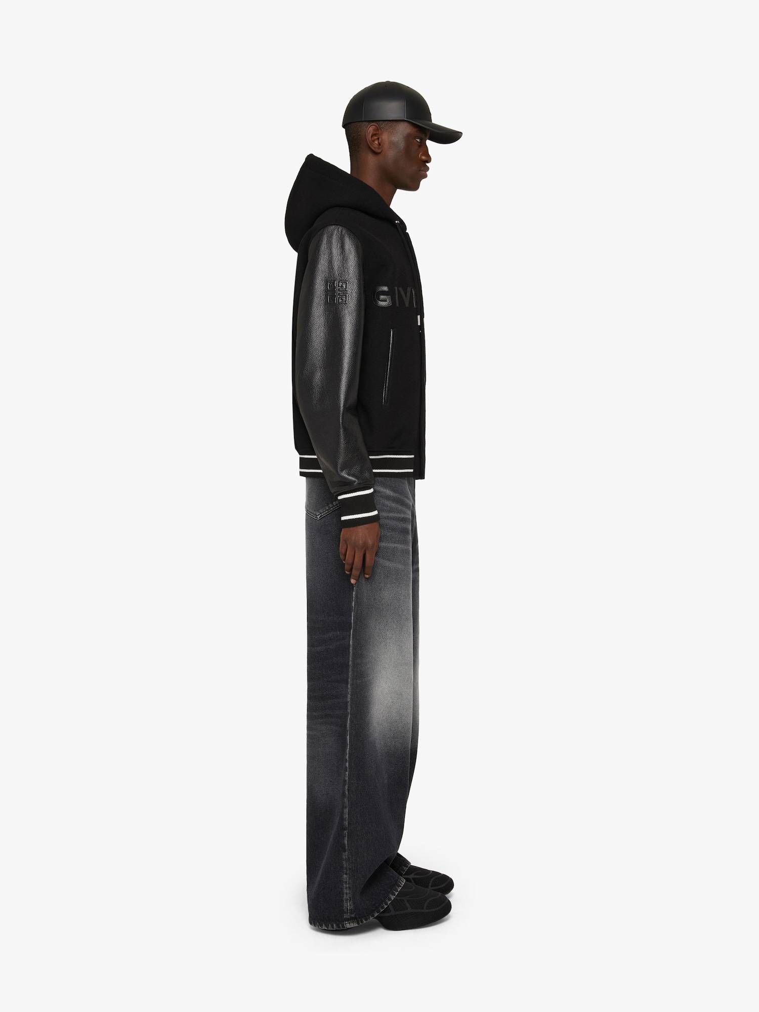 GIVENCHY hooded varsity jacket in wool and leather in - black 