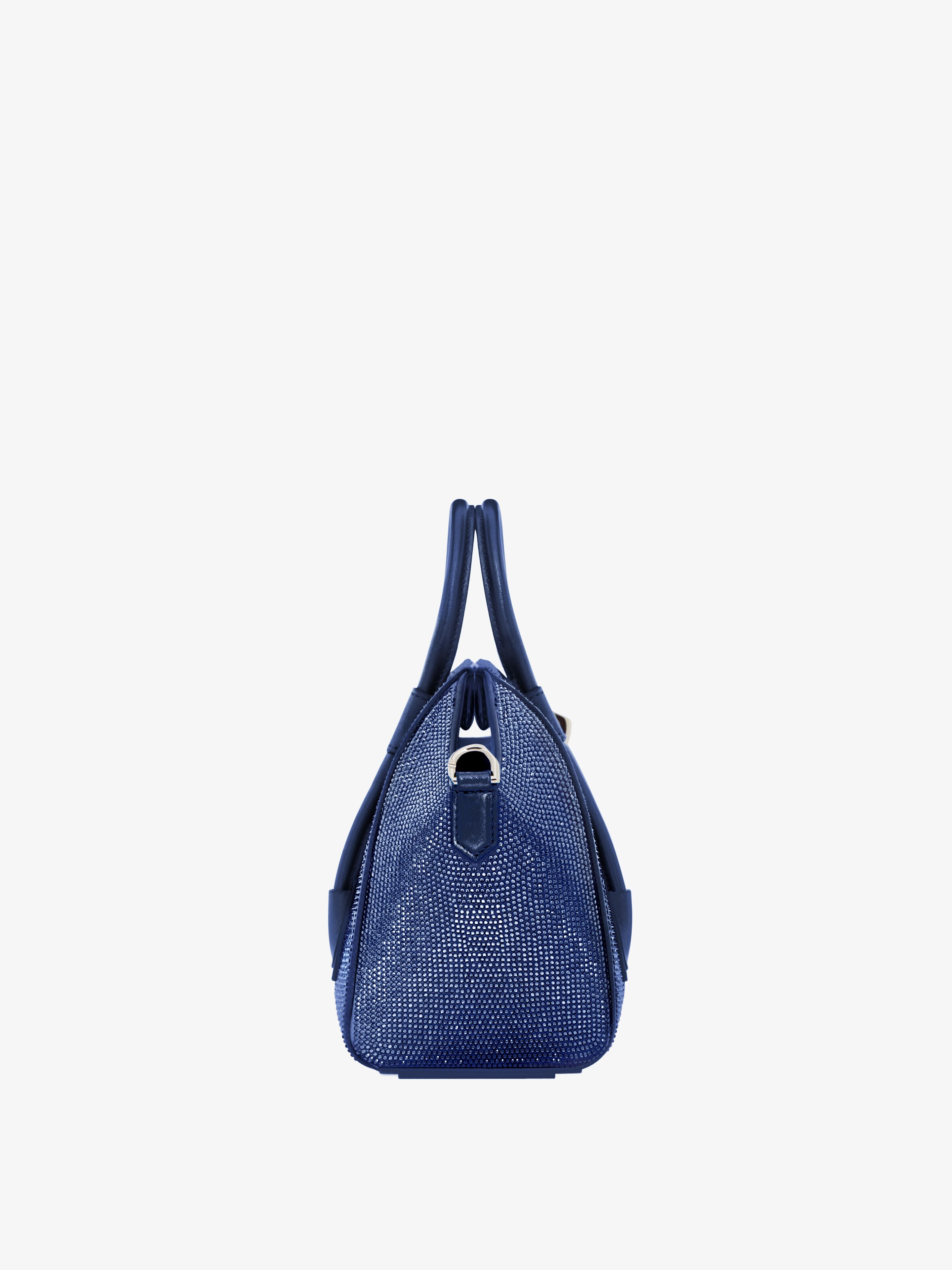 Mini Antigona Lock bag in satin with strass in - petrol blue