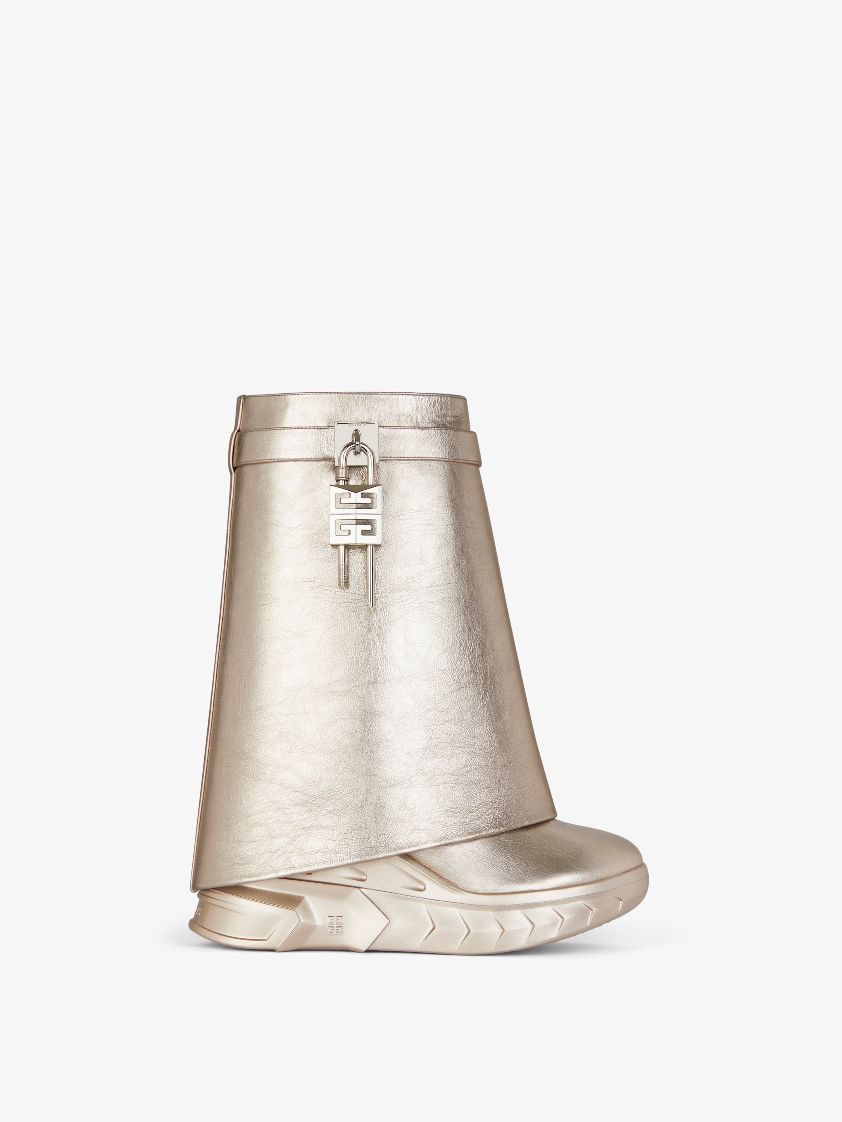 Shop Givenchy Shark Lock Biker Ankle Boots In Leather In Dusty Gold