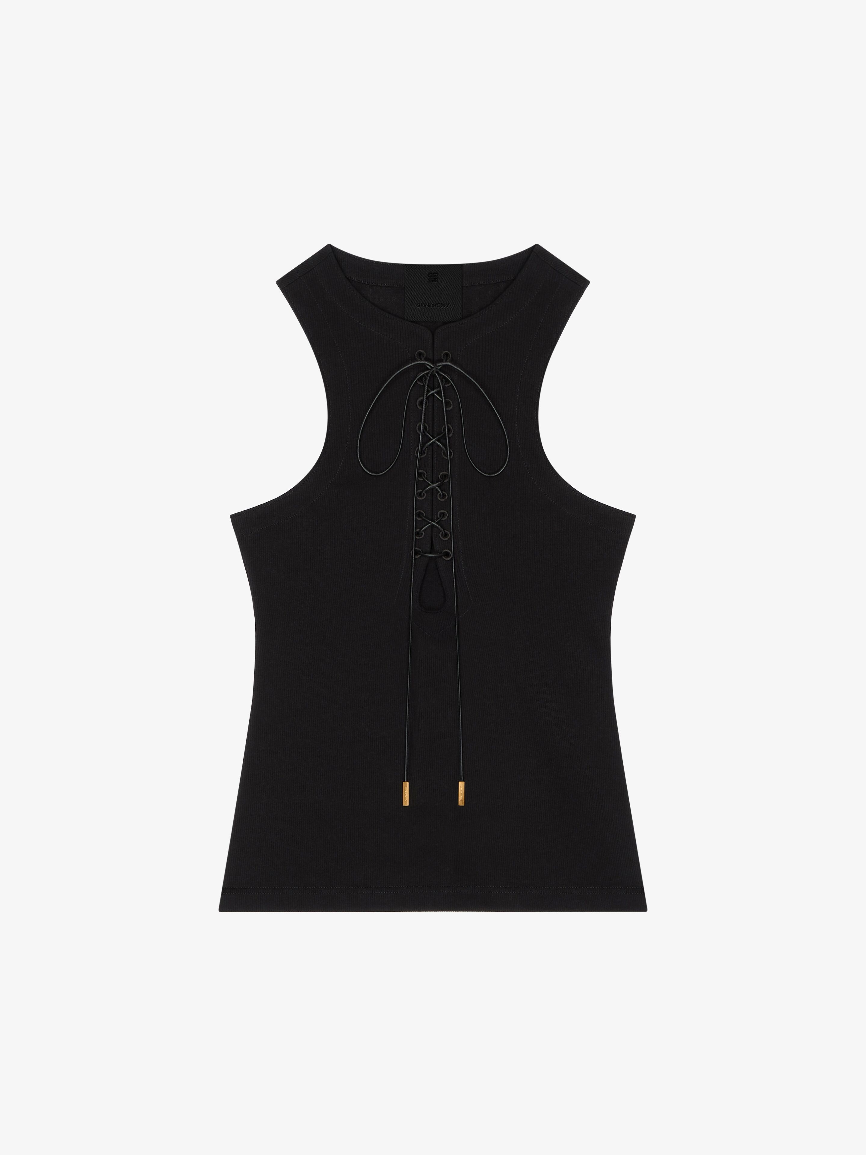 Givenchy Slim Fit Tank Top In Cotton With Laces And 4g Detail