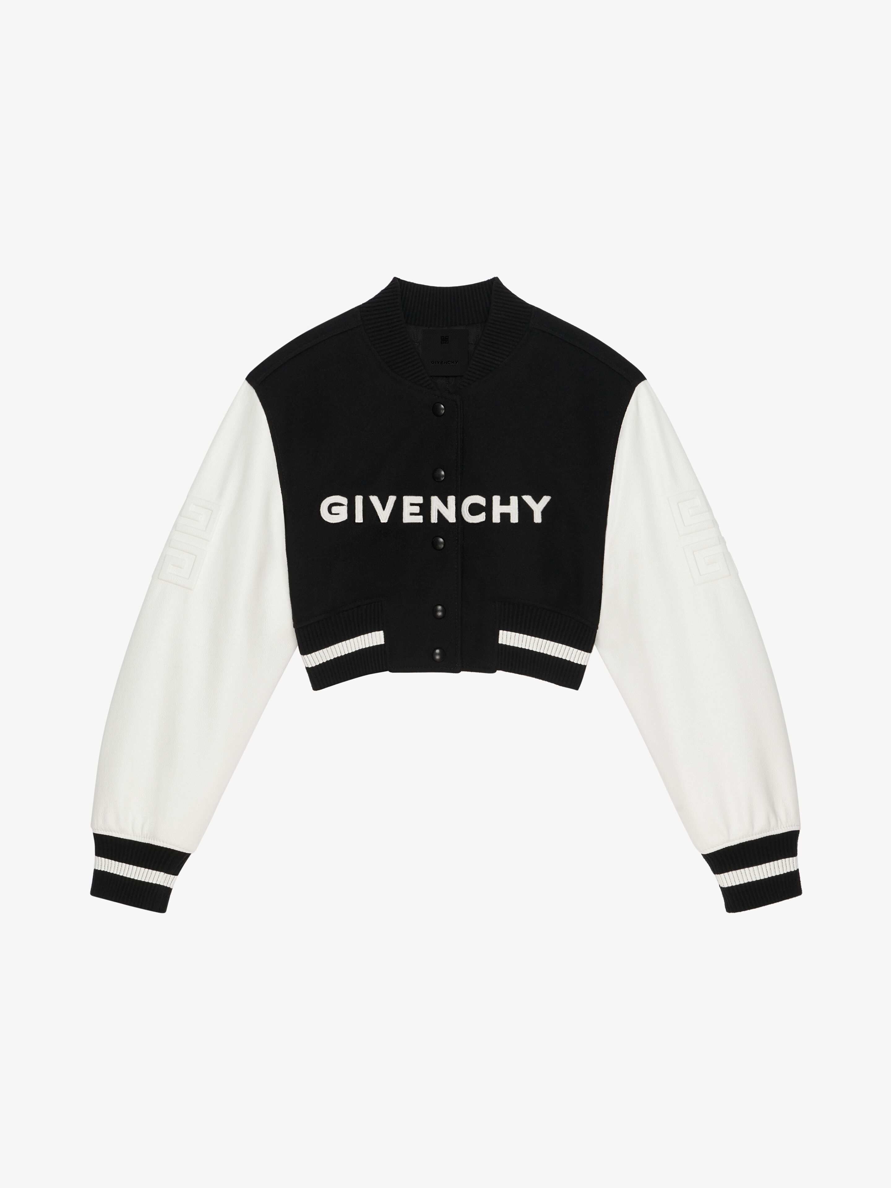 Shop Givenchy Blouson Varsity Cropped  En Laine Et Cuir In Black/white
