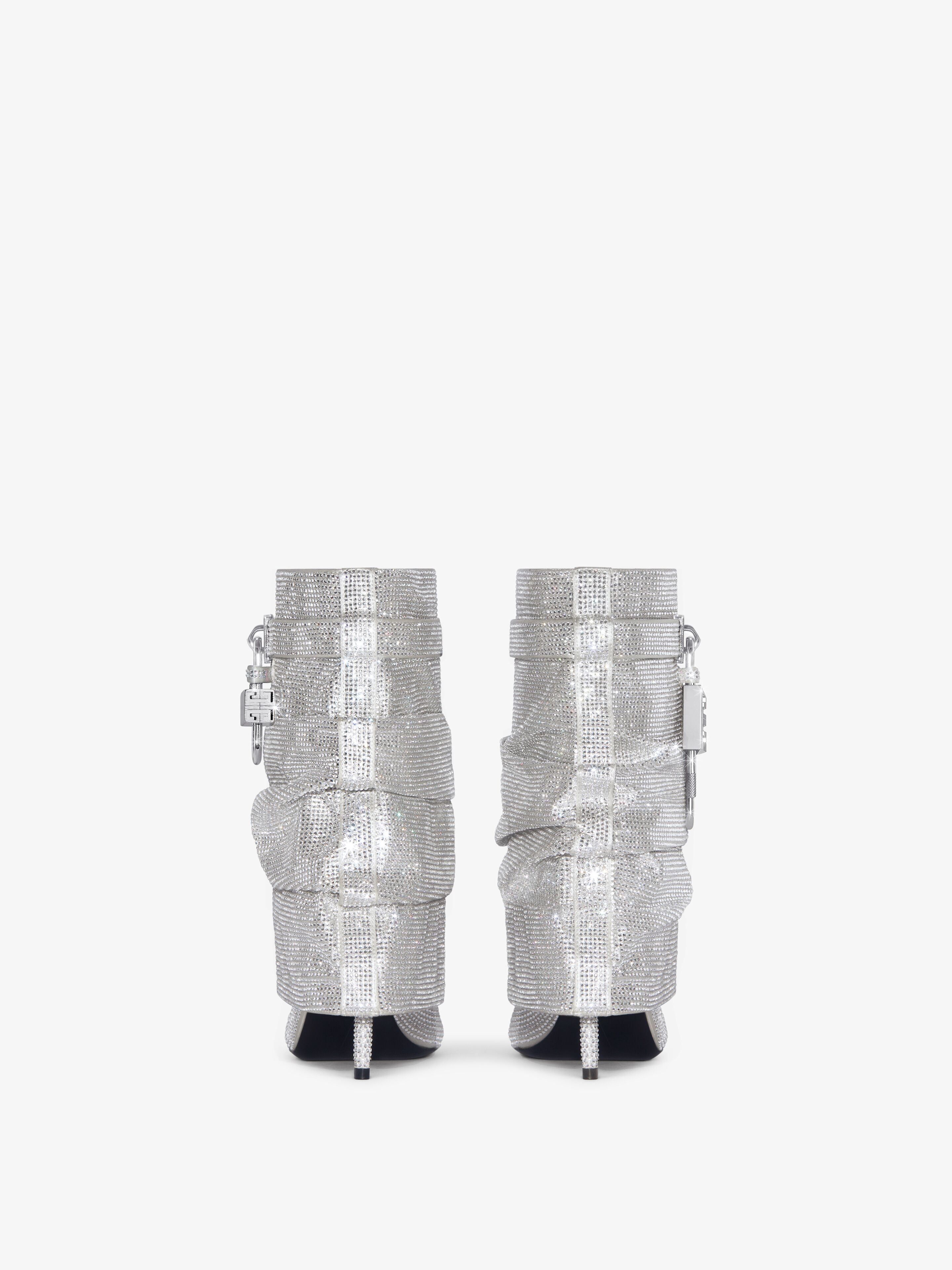 Shark Lock Stiletto ankle boots in satin with strass in