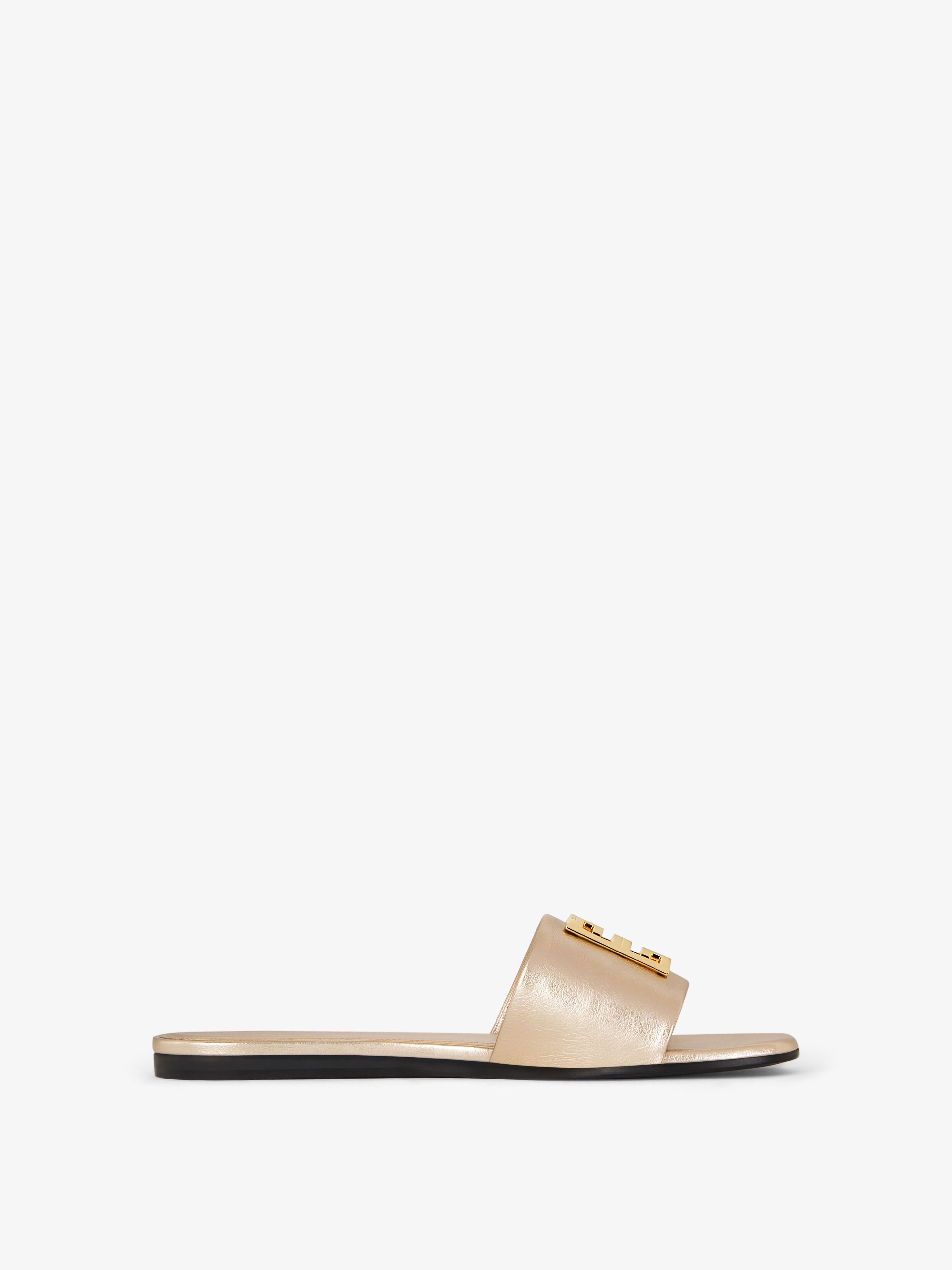 Shop Givenchy 4g Flat Mules In Laminated Leather In Dusty Gold