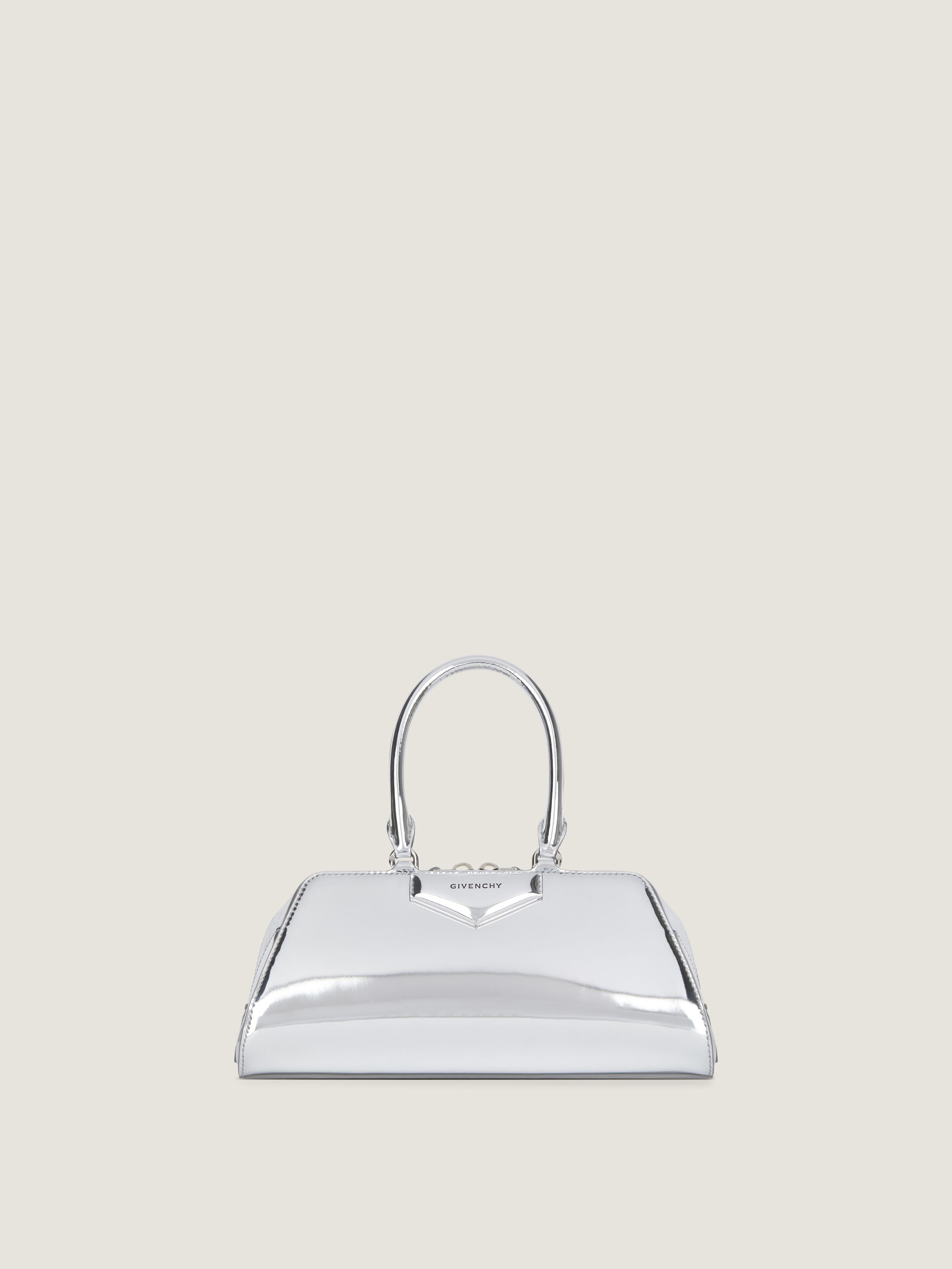 Small Antigona East-West bag in laminated leather in - light