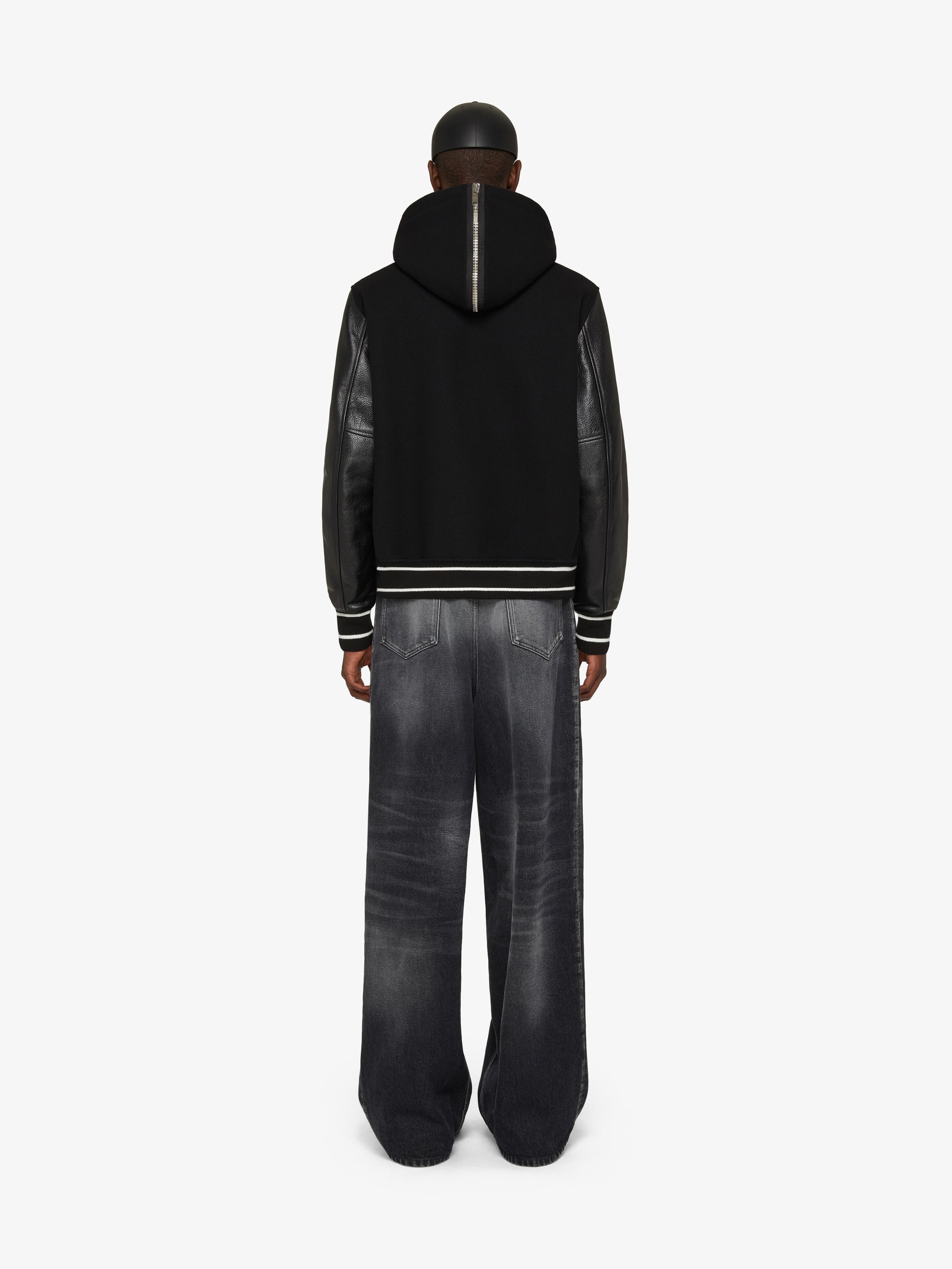 GIVENCHY hooded varsity jacket in wool and leather - black