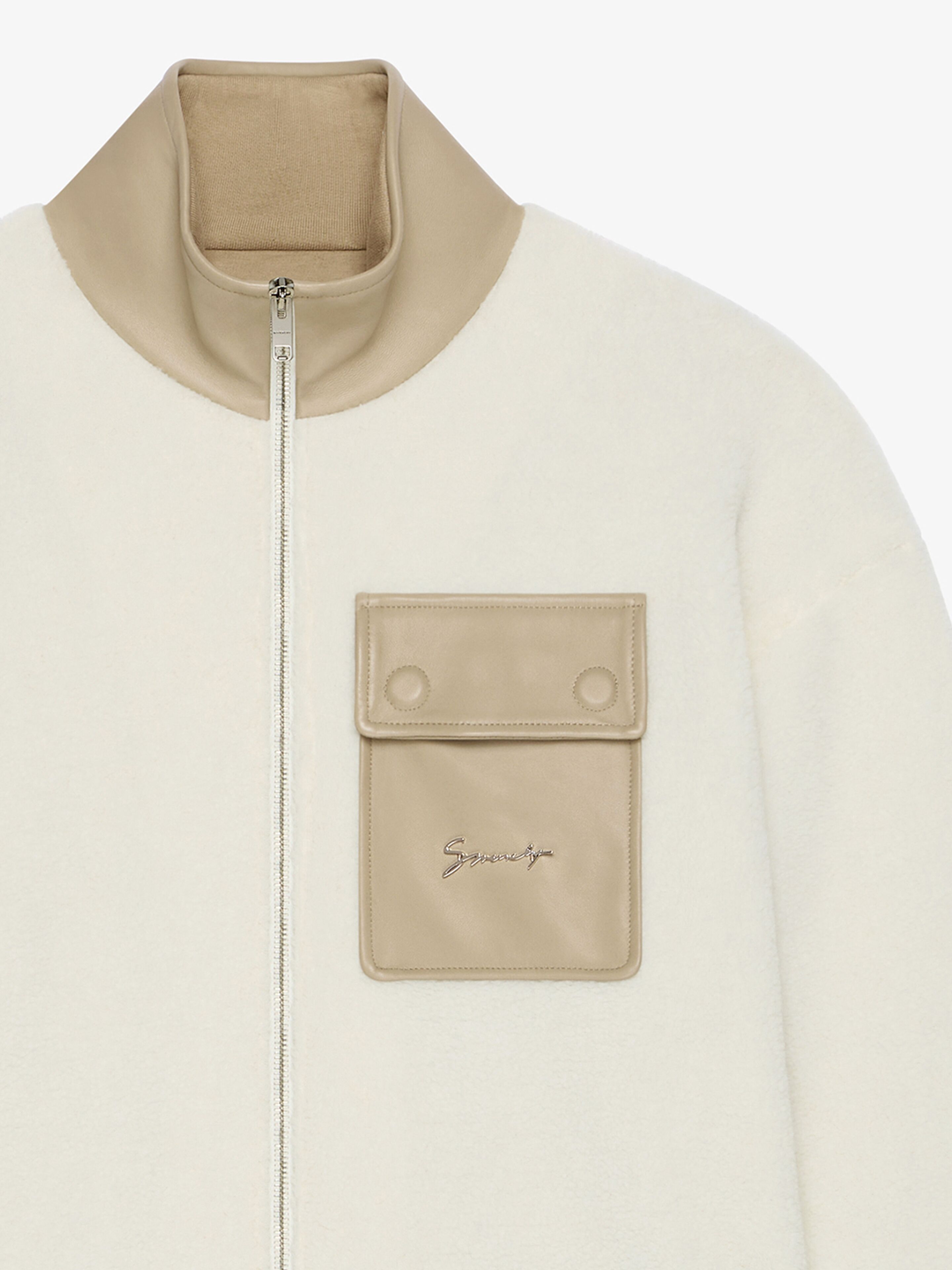 Zipped sweatshirt in fleece and leather | Givenchy CA | Givenchy