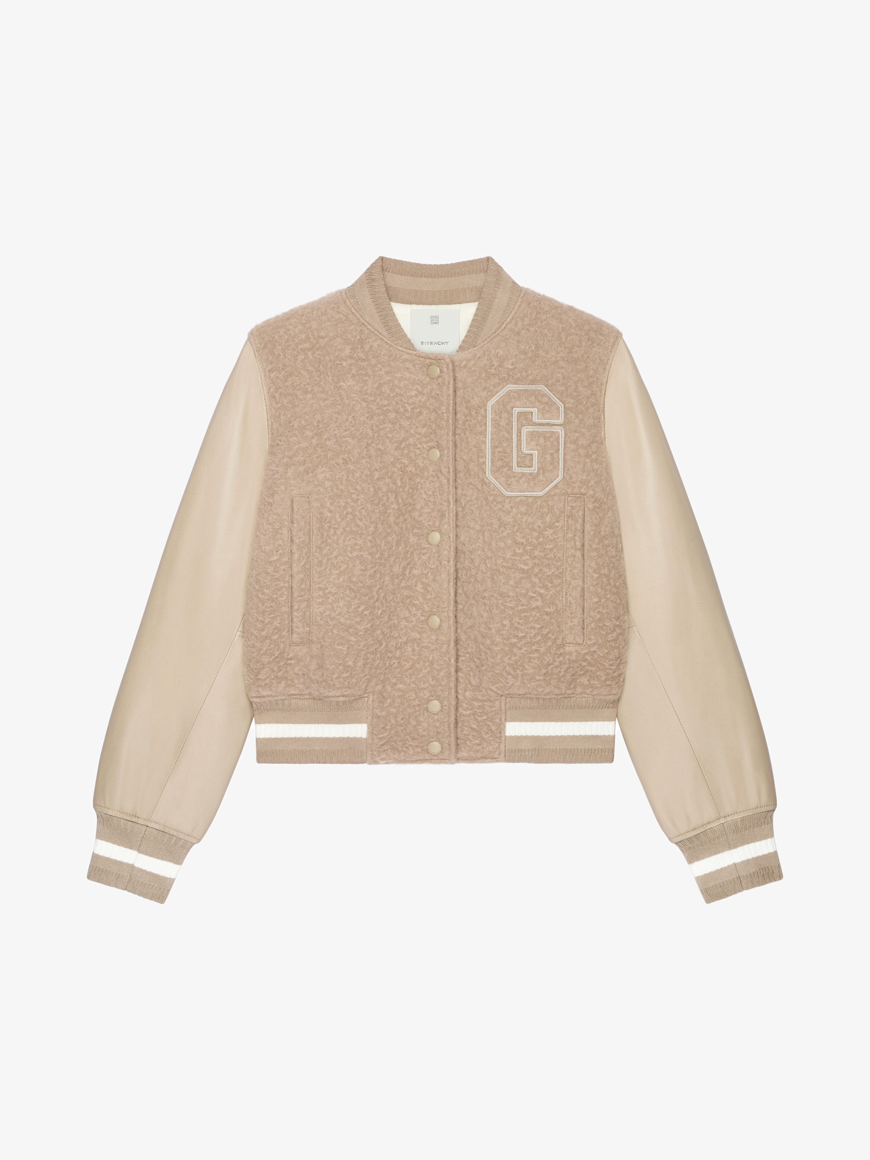 Shop Givenchy Varsity Jacket In Alpaca Bouclette Wool And Leather In Pumice Beige