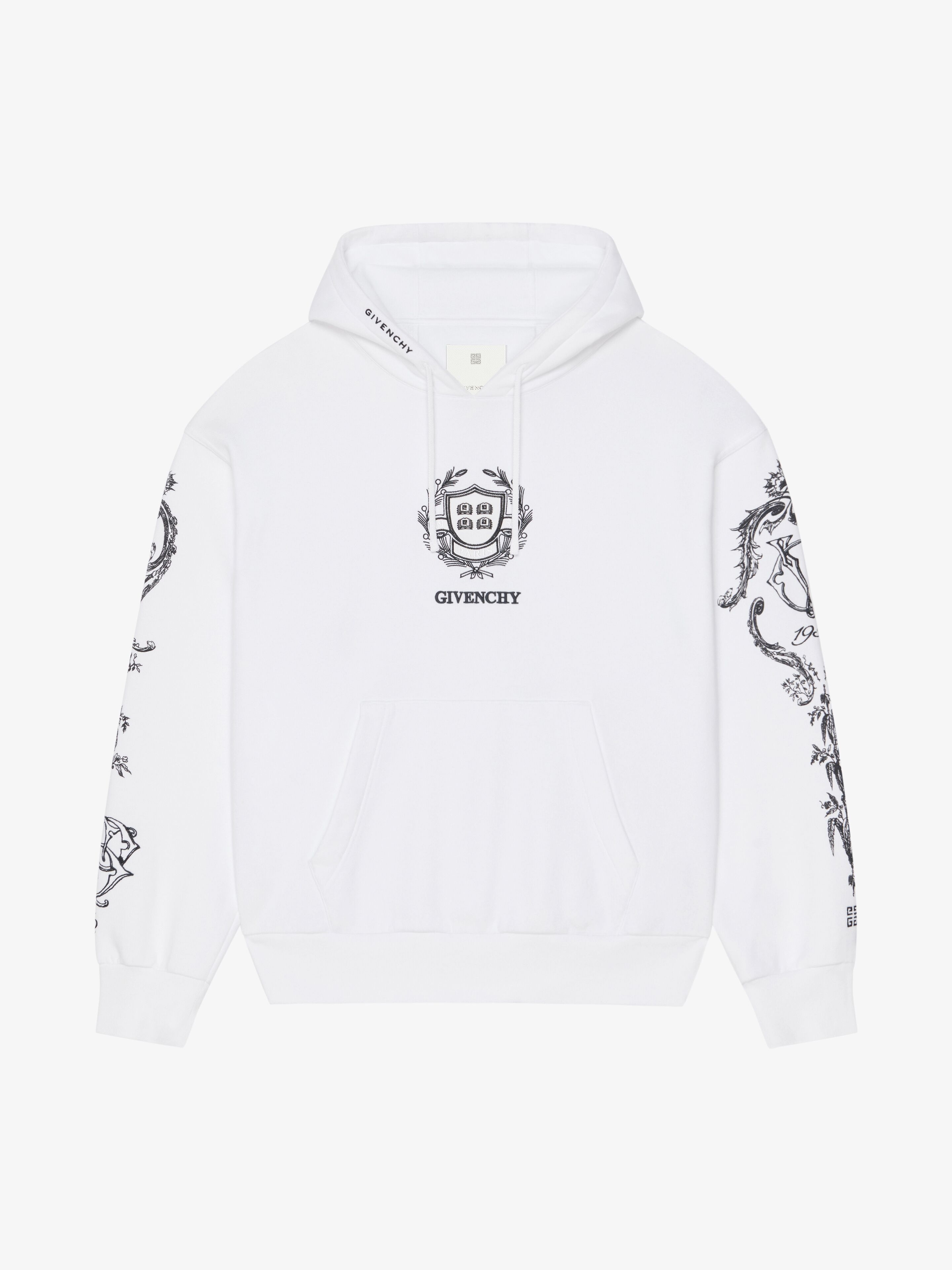 Shop Givenchy Crest Boxy Fit Hoodie In Fleece In White