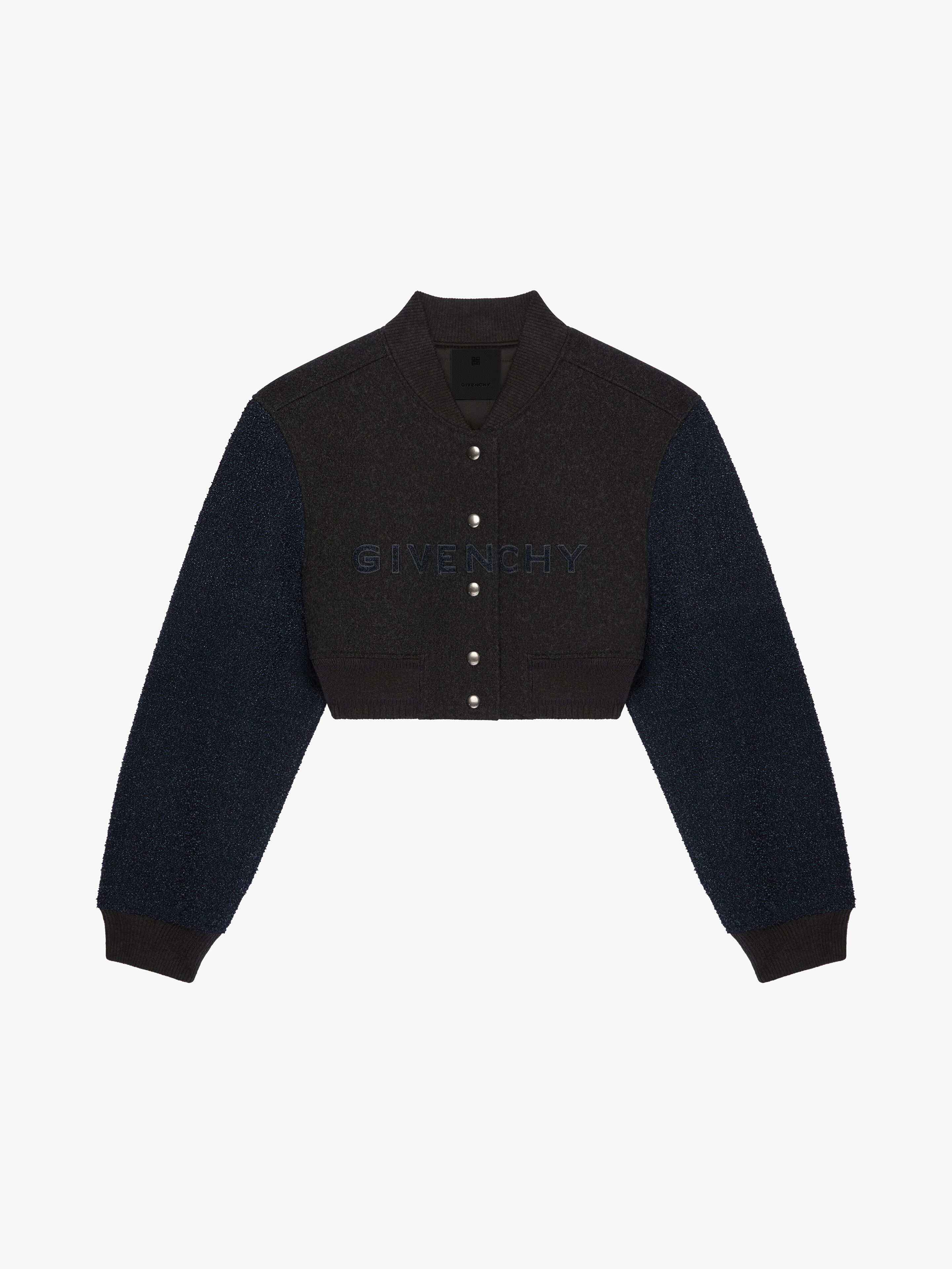 Shop Givenchy Cropped Varsity Jacket In Wool And Denim