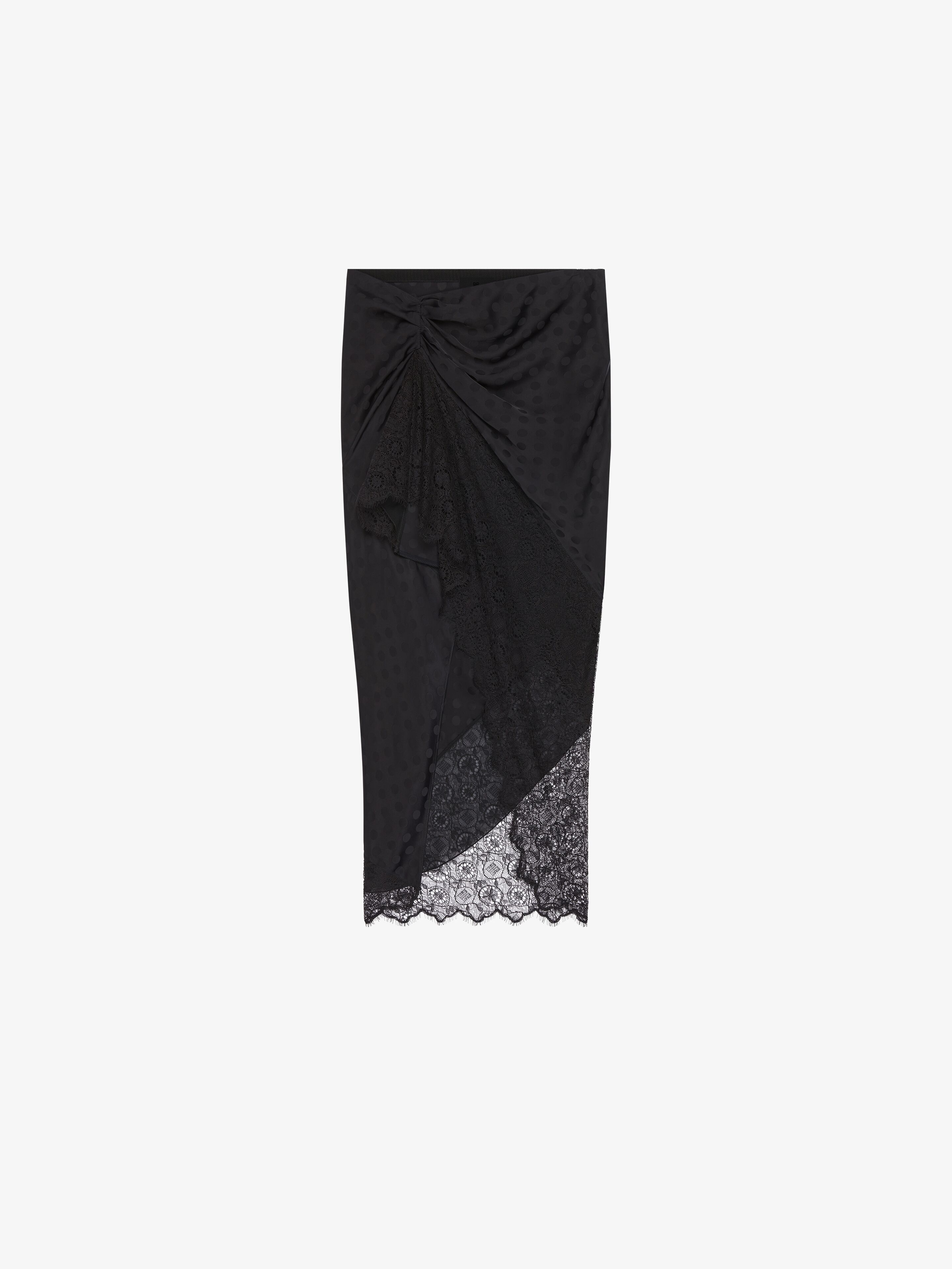 Shop Givenchy Asymmetric Draped Skirt In Polka Dots Jacquard And Lace